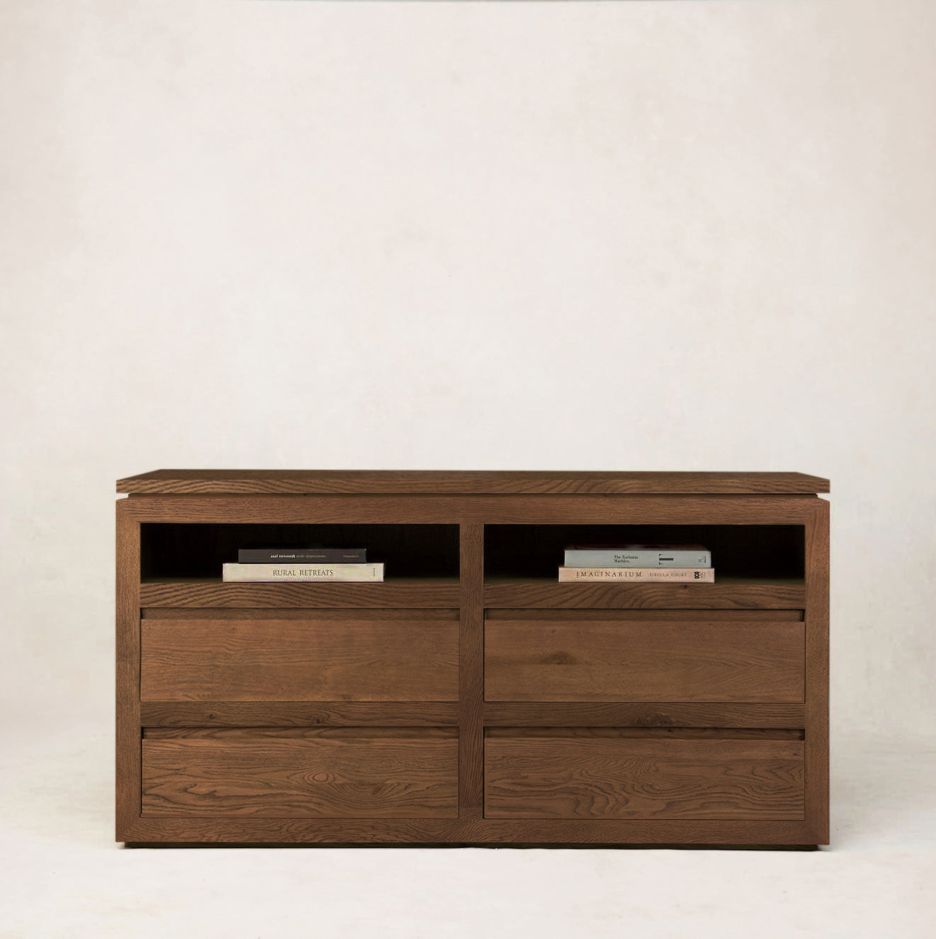 Sofita Mocha Wood Dresser with Stone Accent & Soft-Close Drawers