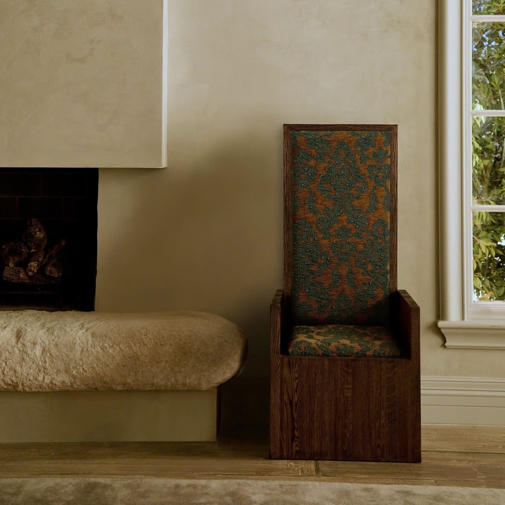 Italian Artisan Accent Chair in Burnt Orange & Teal Boucle