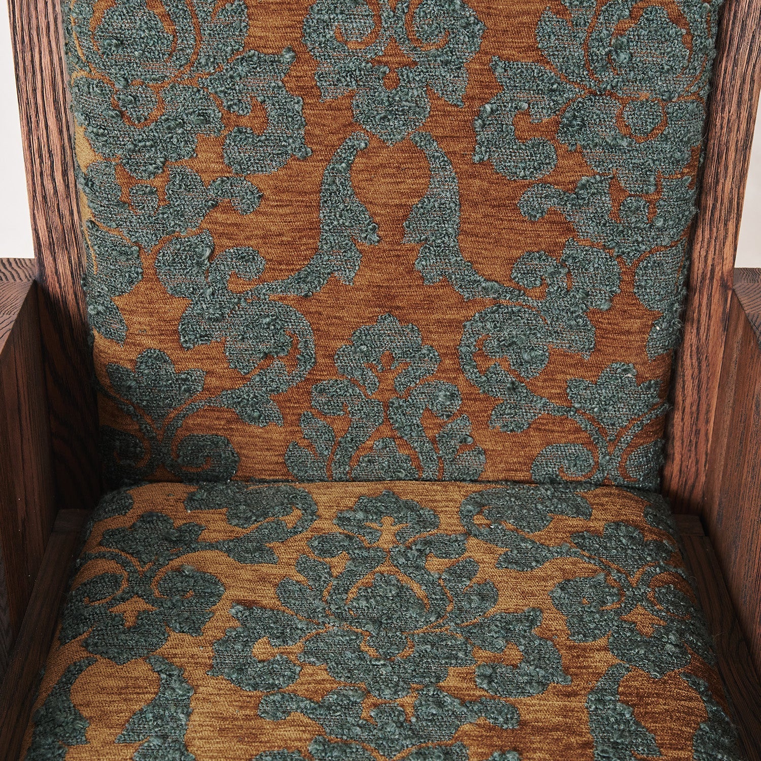 Italian Artisan Accent Chair in Burnt Orange & Teal Boucle