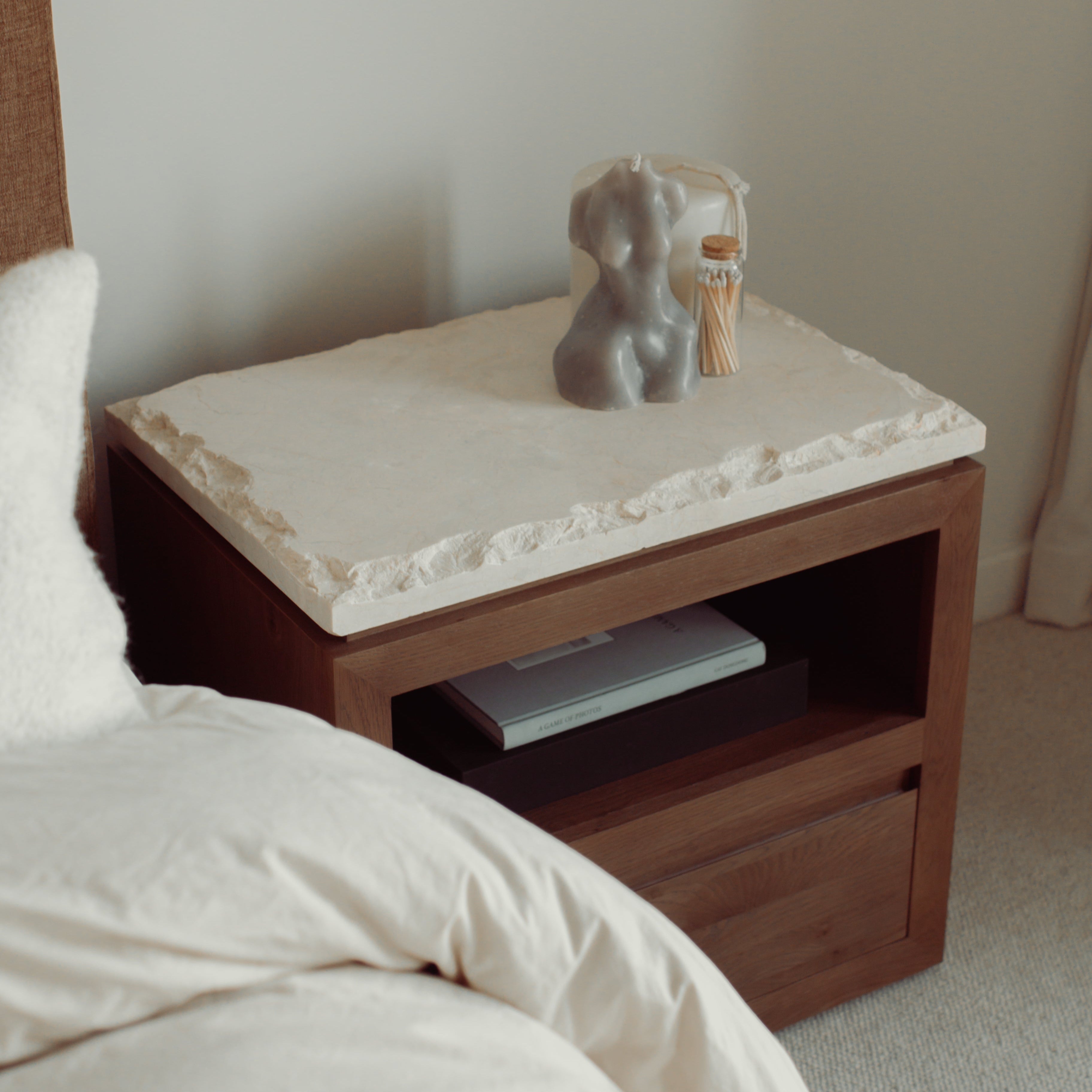 Mocha Sofita Marble Nightstand with Soft-Close Drawers