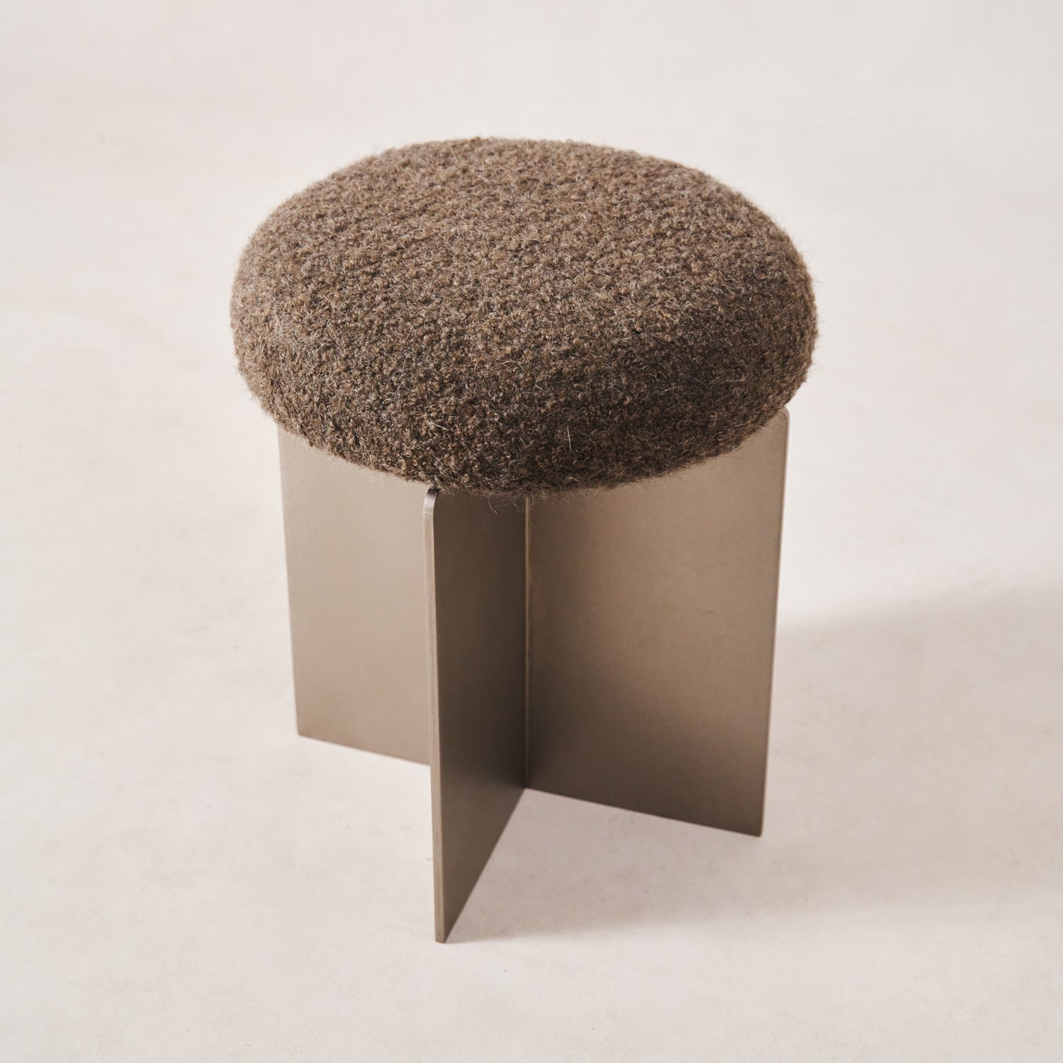 Modern Mocha Boucle Stool with Stainless Steel Base