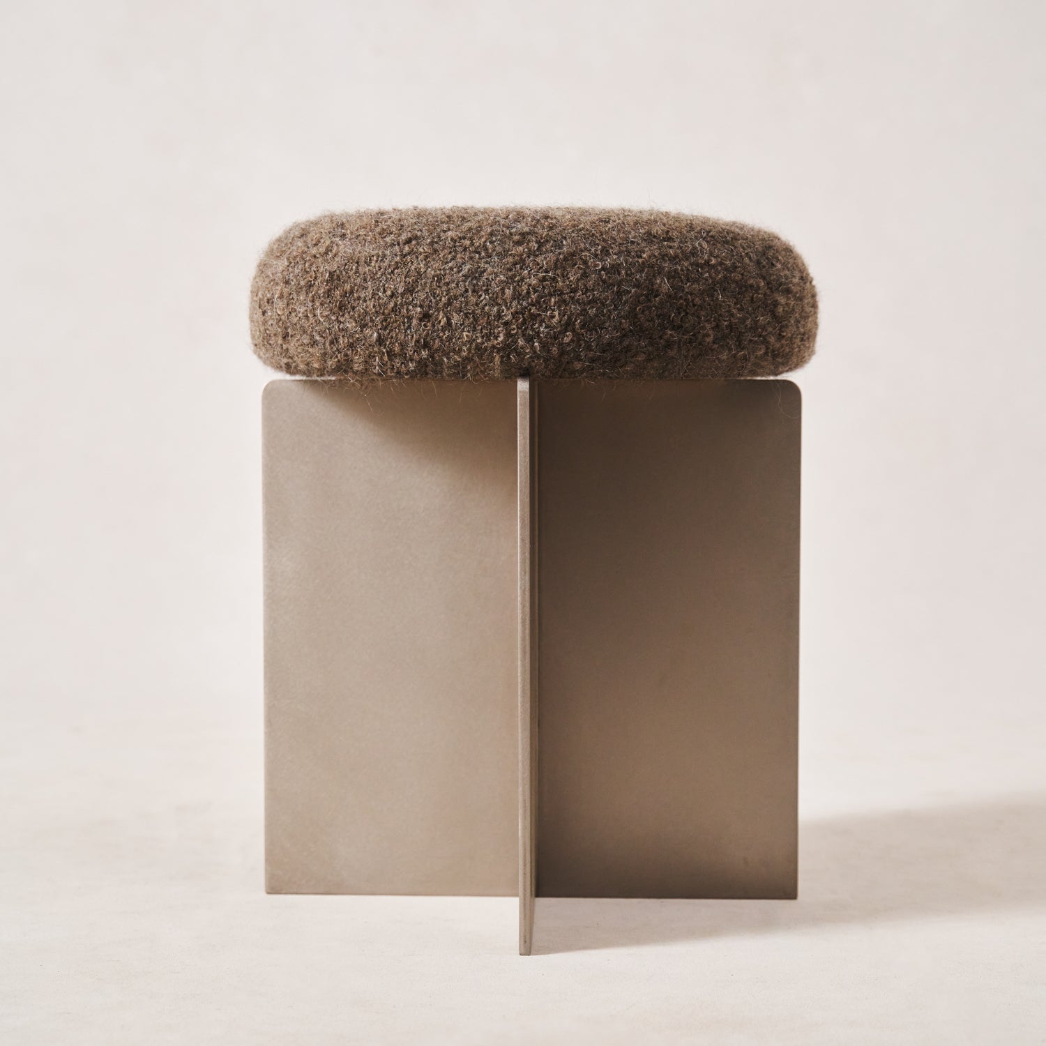 Modern Mocha Boucle Stool with Stainless Steel Base