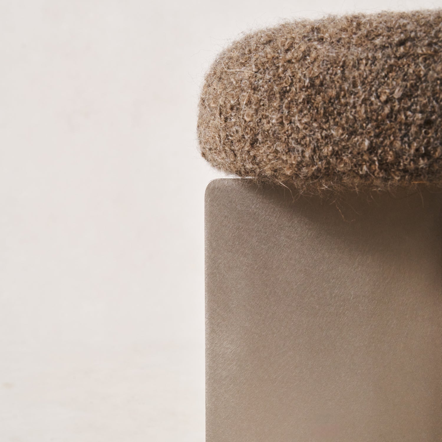 Modern Mocha Boucle Stool with Stainless Steel Base
