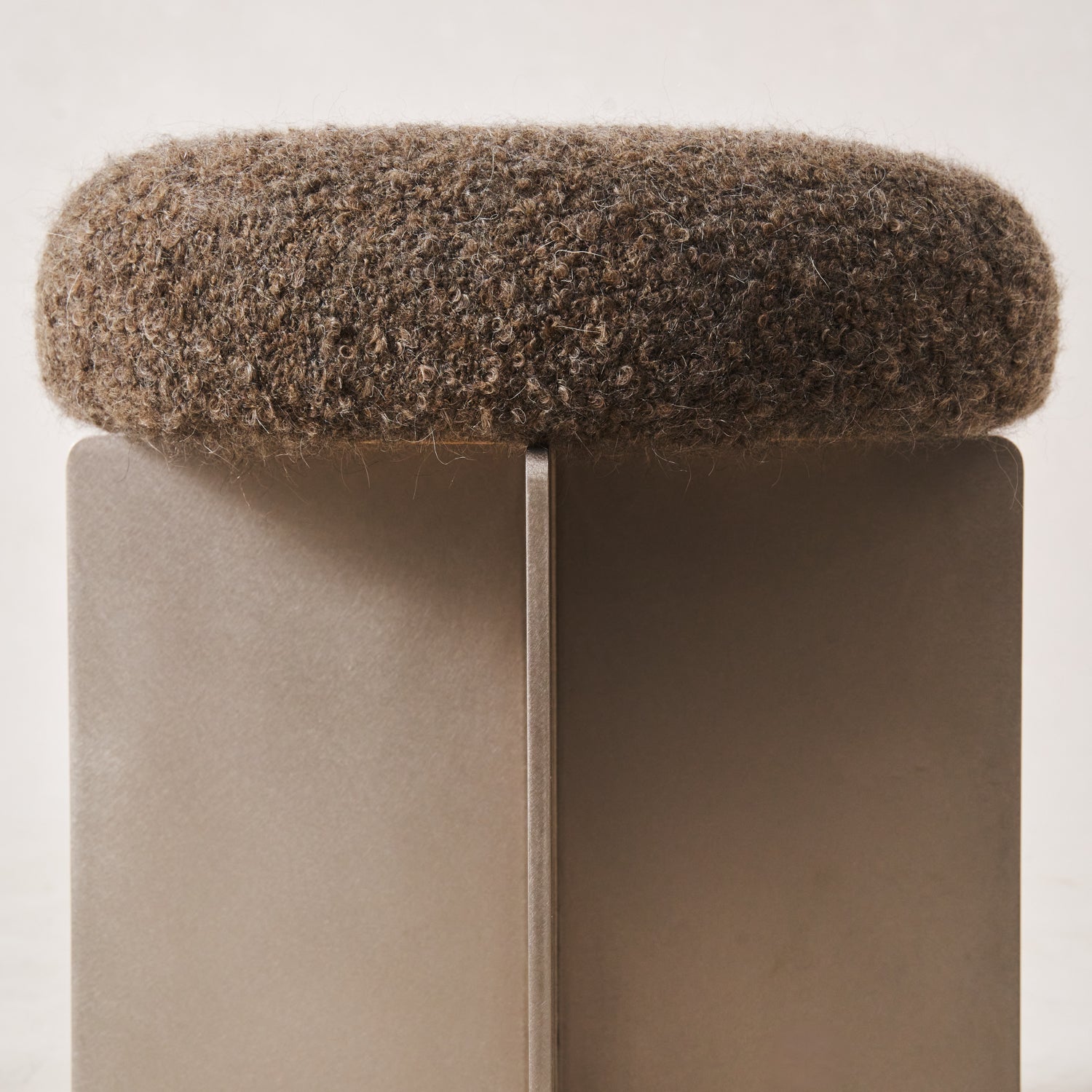Modern Mocha Boucle Stool with Stainless Steel Base