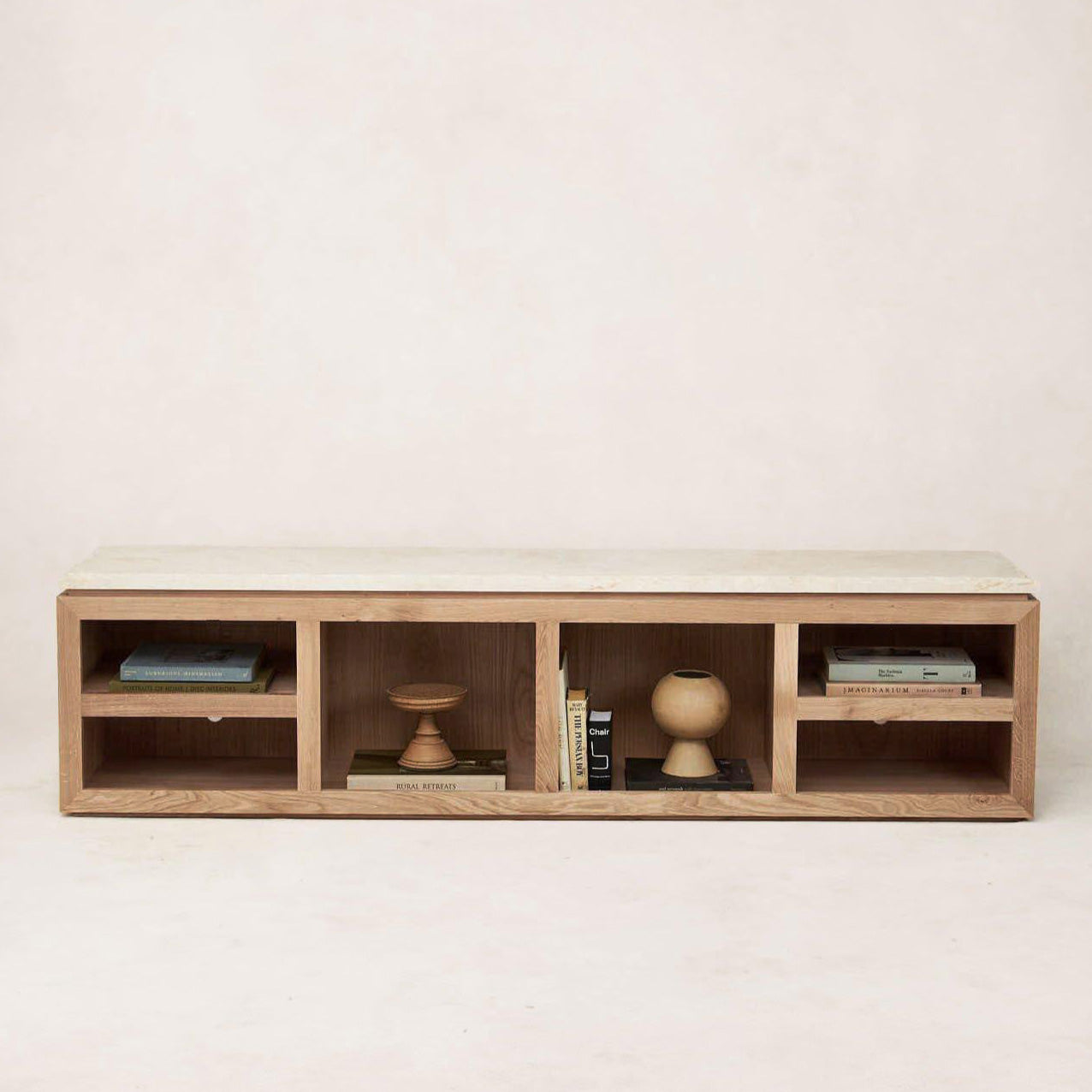 Elegant White Oak & Marble Media Console for Modern Living