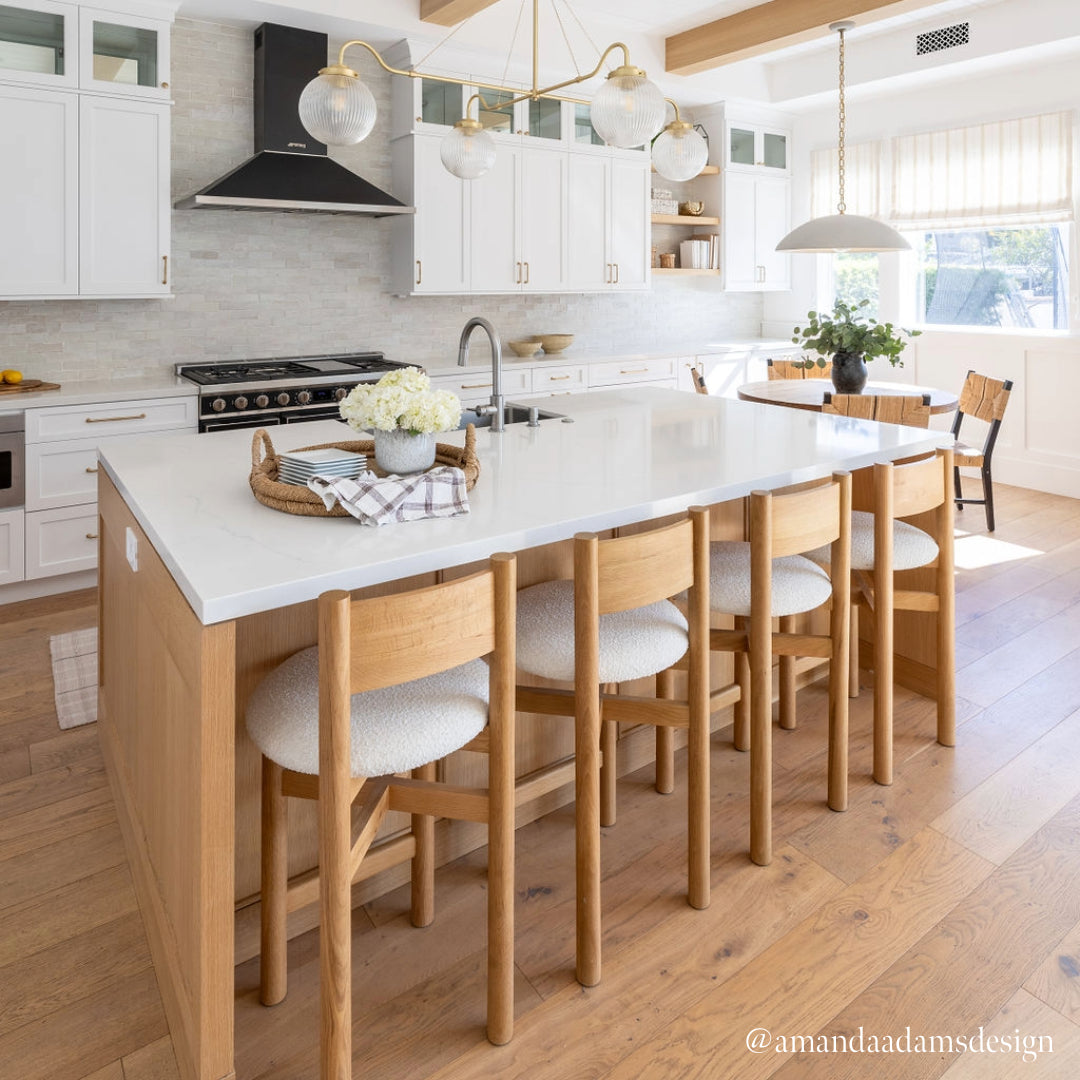 Artisan Oak Counter Stool with Boucle - Customizable & Durable