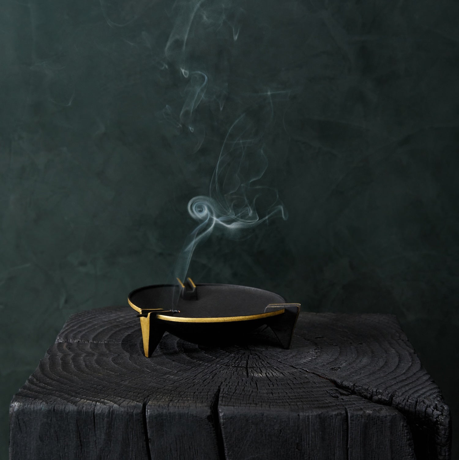 Elegant Black Milan Ashtray with Vintage Brass Accents