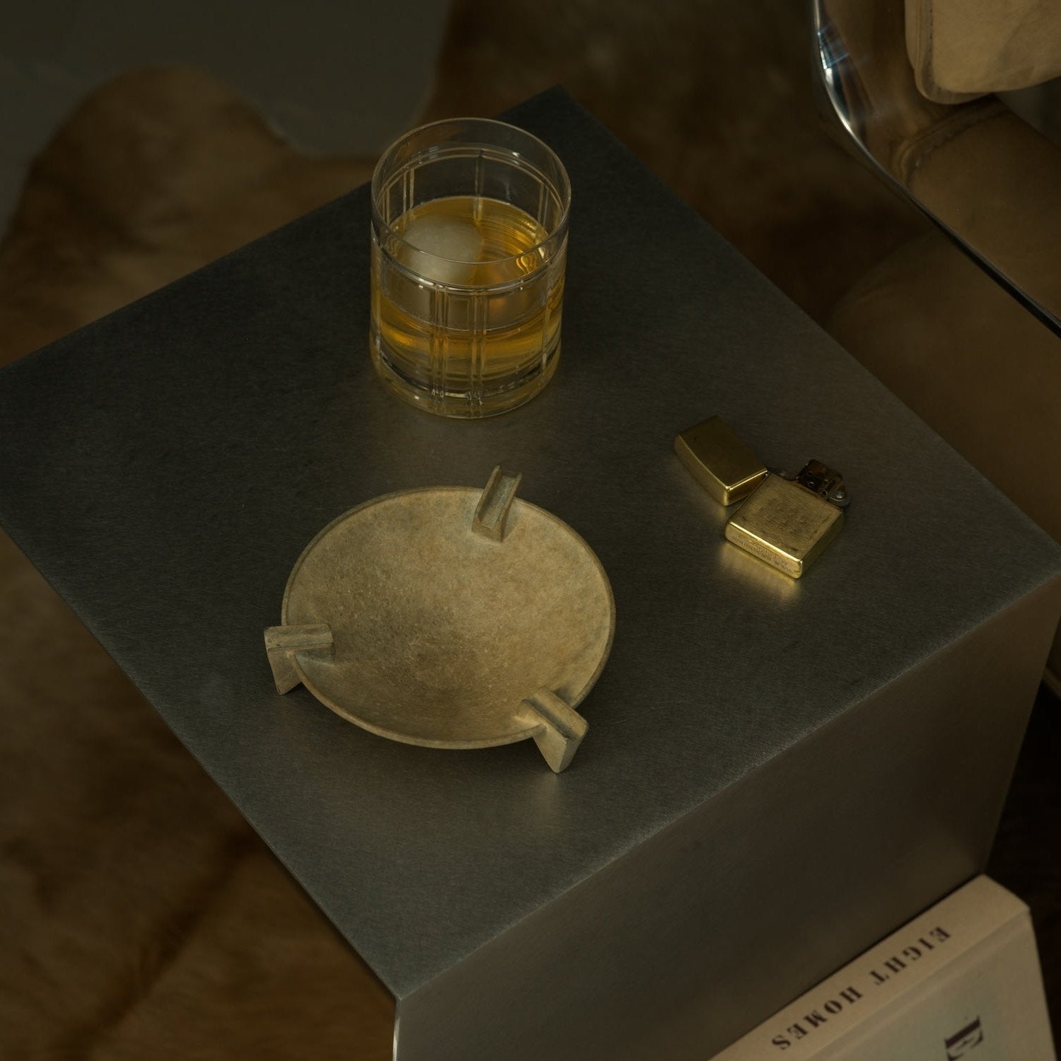 Elegant Milan Stone Ashtray - Vintage Brass Decor Accent