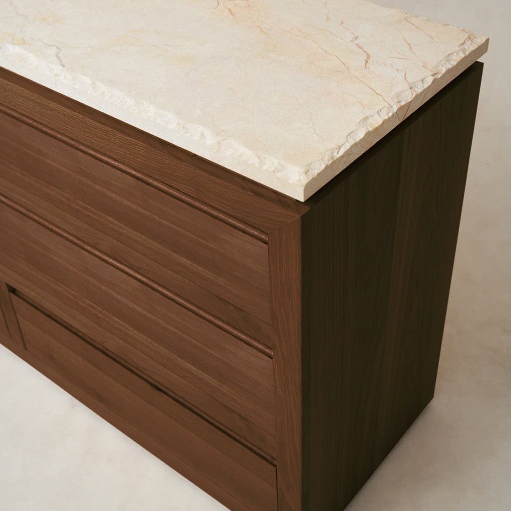 Luxurious Sofita Marble Mocha Dresser with Soft-Close Storage