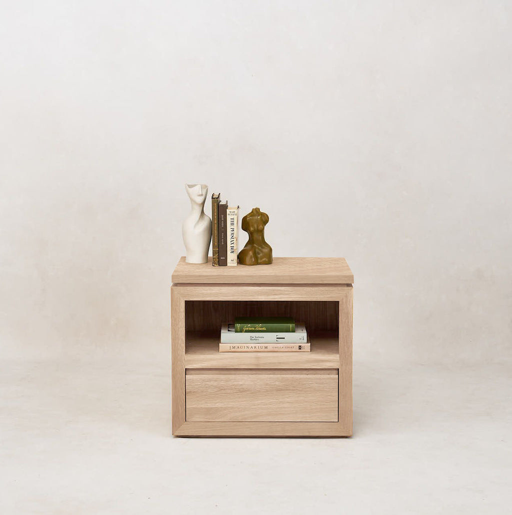 Elegant White Oak Nightstand with Soft-Close Drawers