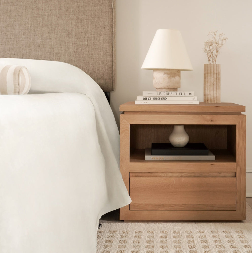 Elegant White Oak Nightstand with Soft-Close Drawers