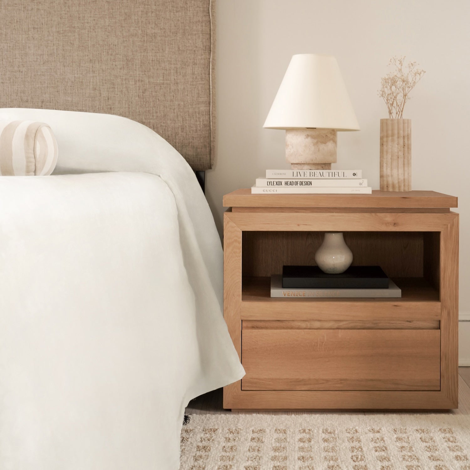 Elegant White Oak Nightstand with Soft-Close Drawers
