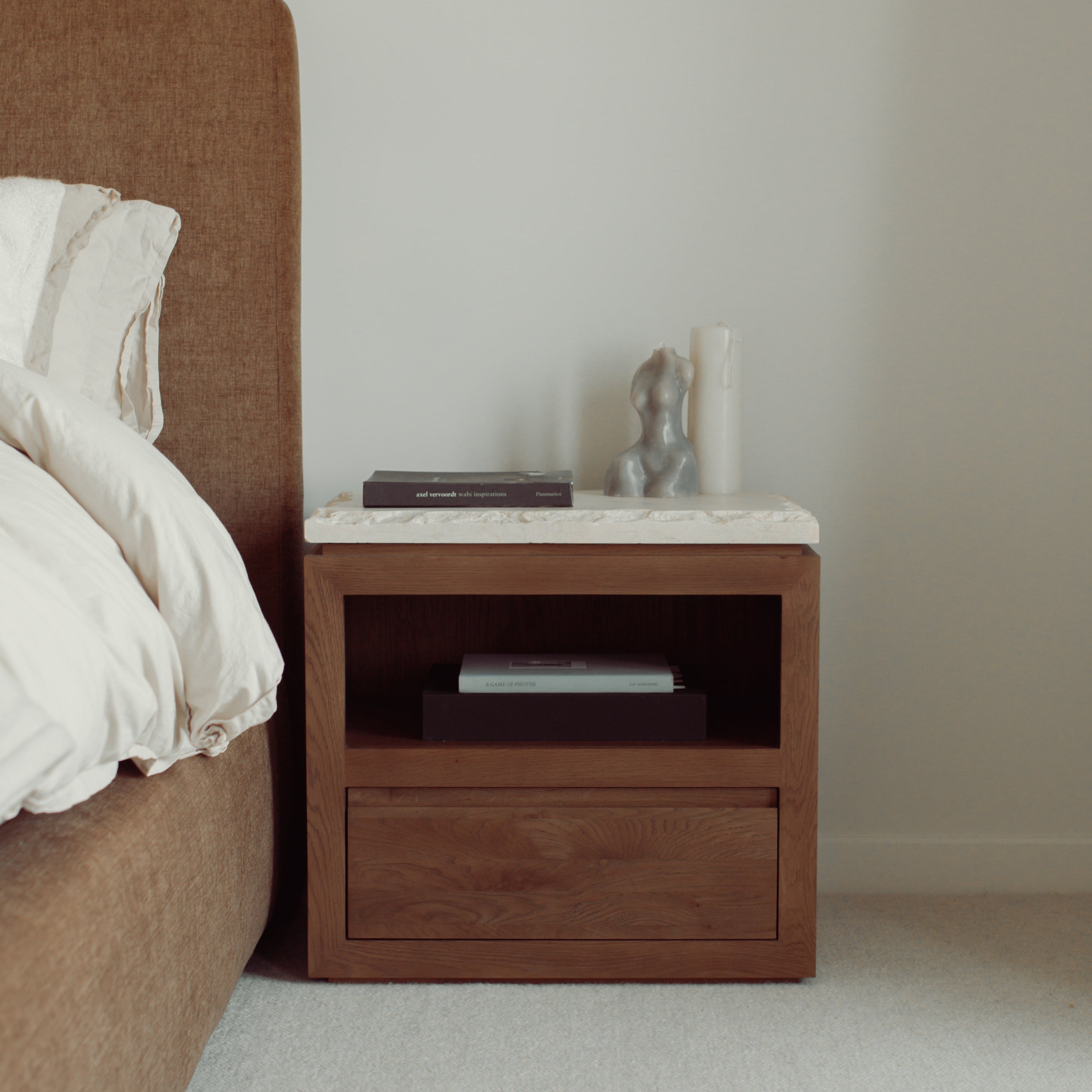 Mocha Sofita Marble Nightstand with Soft-Close Drawers