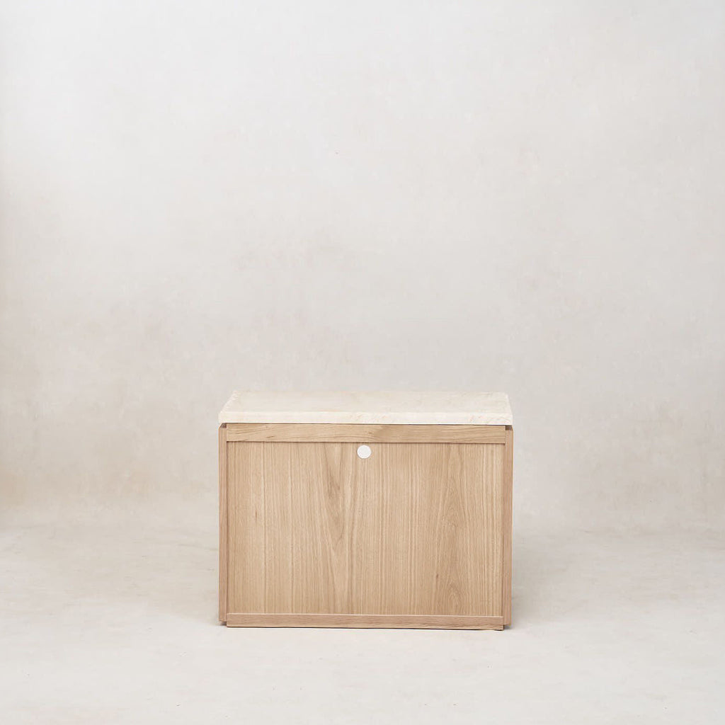 Elegant White Oak Marble Nightstand with Ample Storage