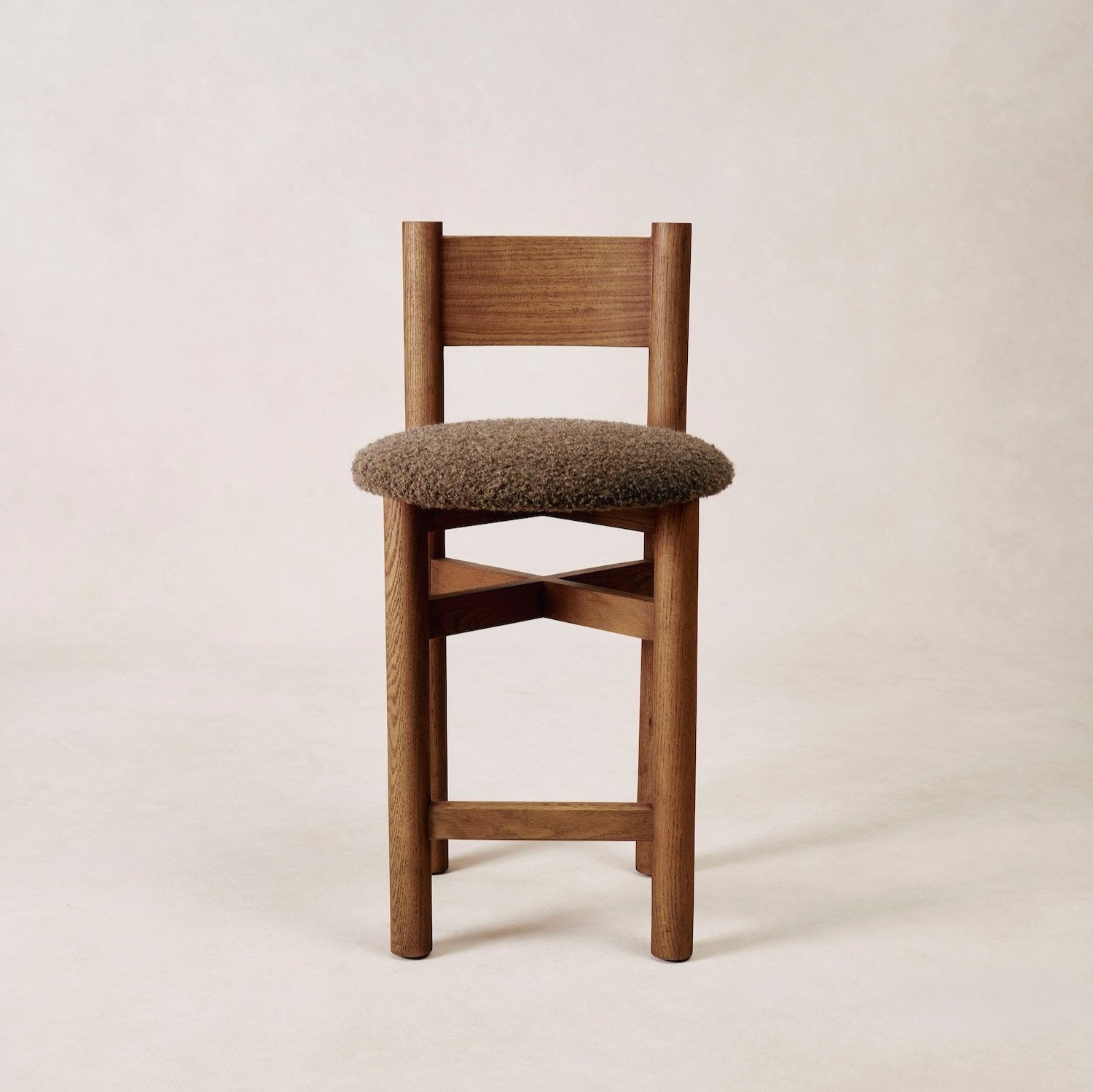Elegant Mocha Boucle Counter Stool - Solid Oak Design