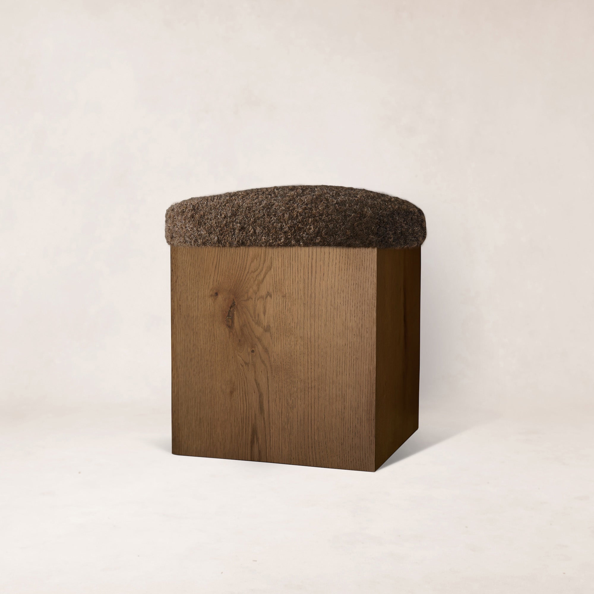 Handcrafted Oak Ottoman in Mocha with Italian Mohair Upholstery