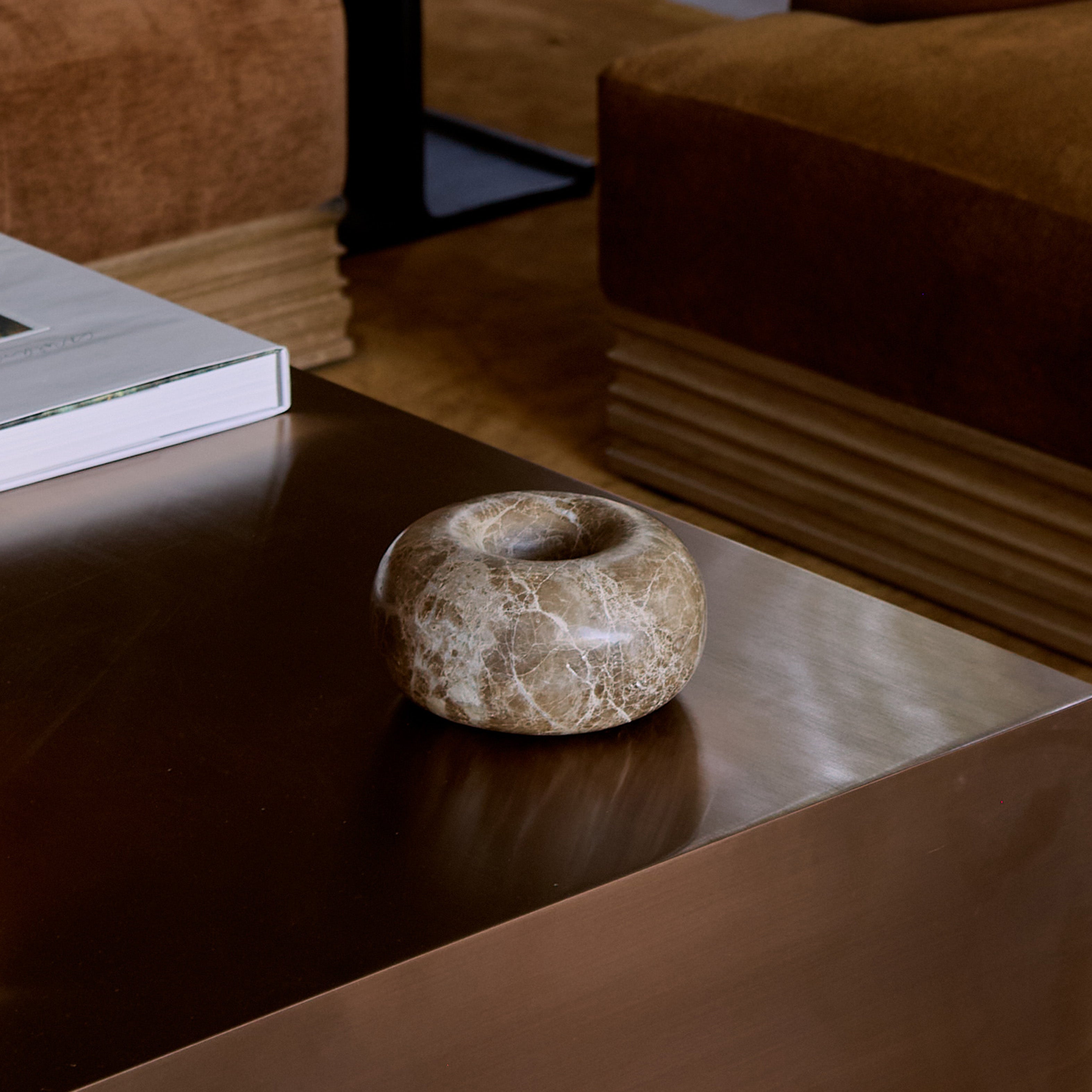 Elegant Handcrafted Emperador Marble Donut Bowl - Unique Decor