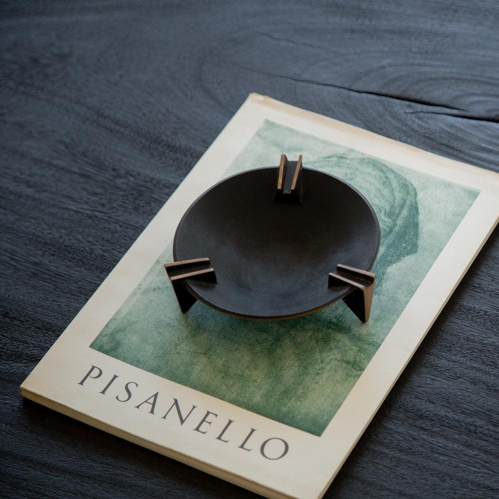 Elegant Black Milan Ashtray with Vintage Brass Accents