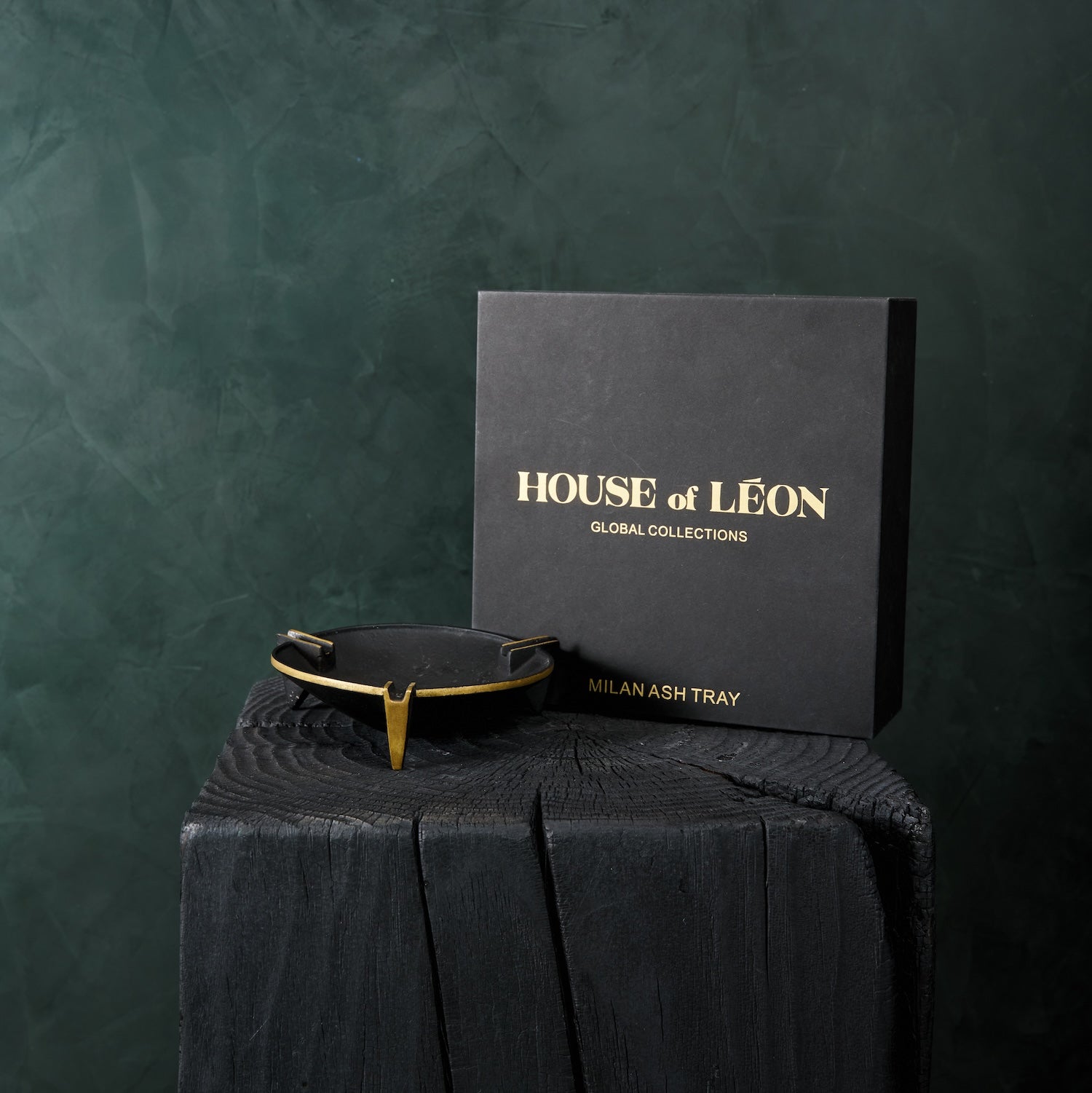 Elegant Black Milan Ashtray with Vintage Brass Accents