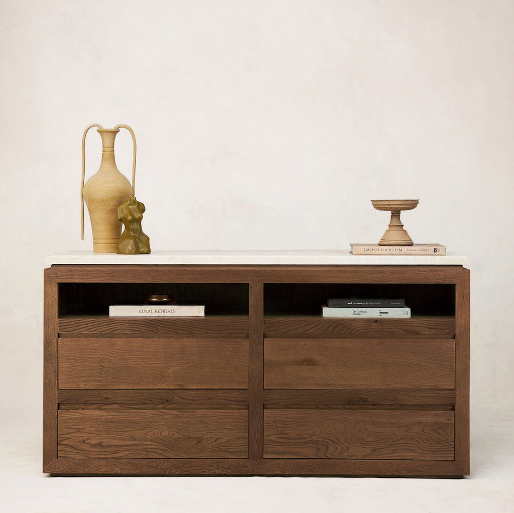 Luxurious Sofita Marble Mocha Dresser with Soft-Close Storage