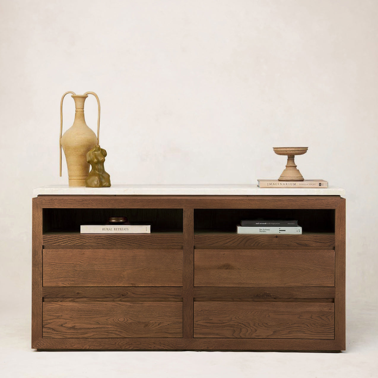 Luxurious Sofita Marble Mocha Dresser with Soft-Close Storage