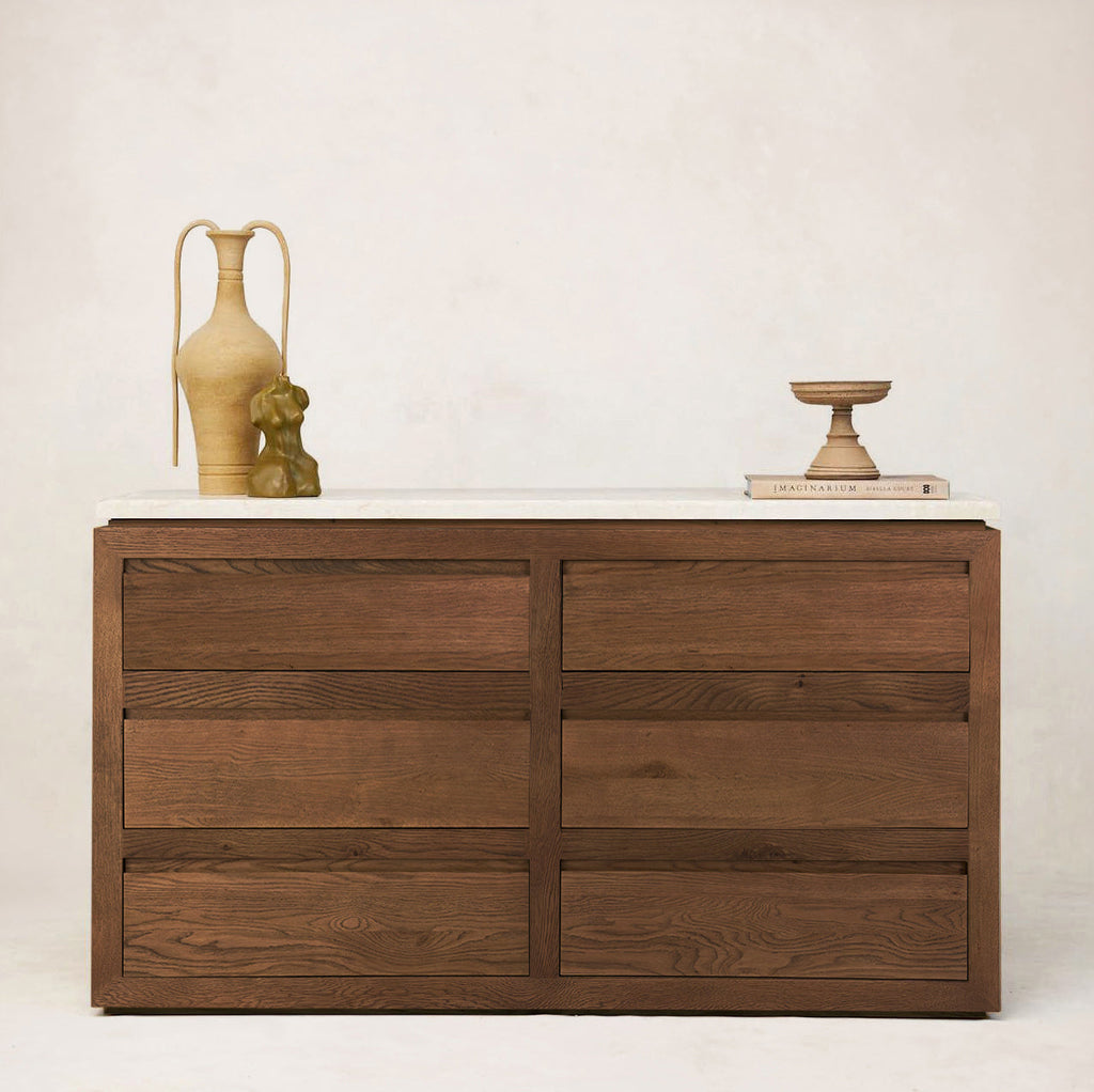 Luxurious Sofita Marble Mocha Dresser with Soft-Close Storage