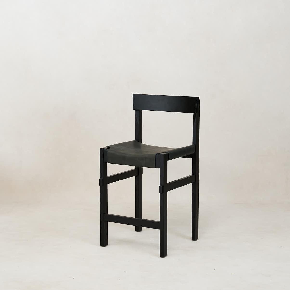 Elegant Shinto Black Leather Counter Stool with Vintage Patina