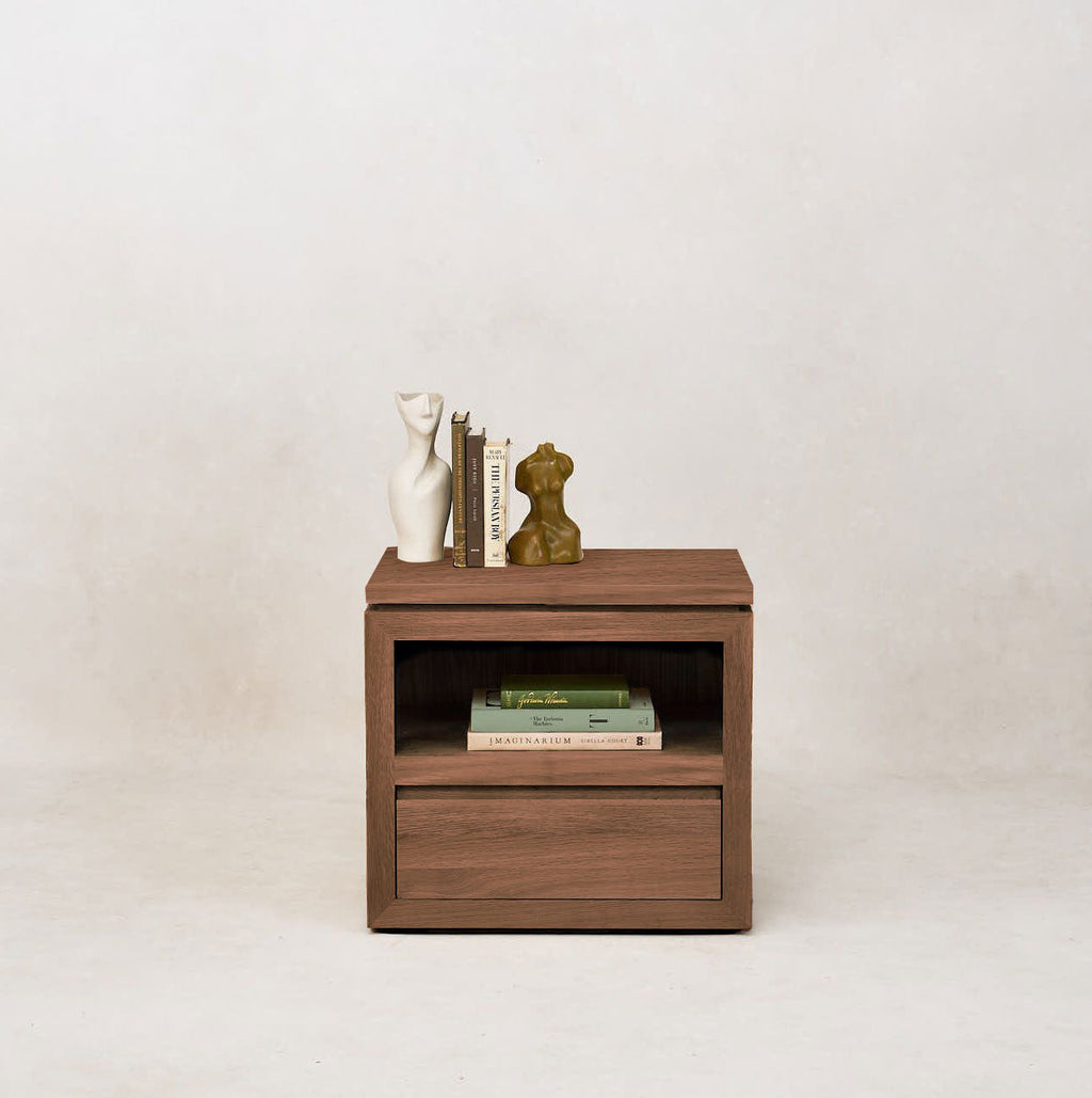 Sofita Mocha Finish Solid Oak Nightstand with Storage