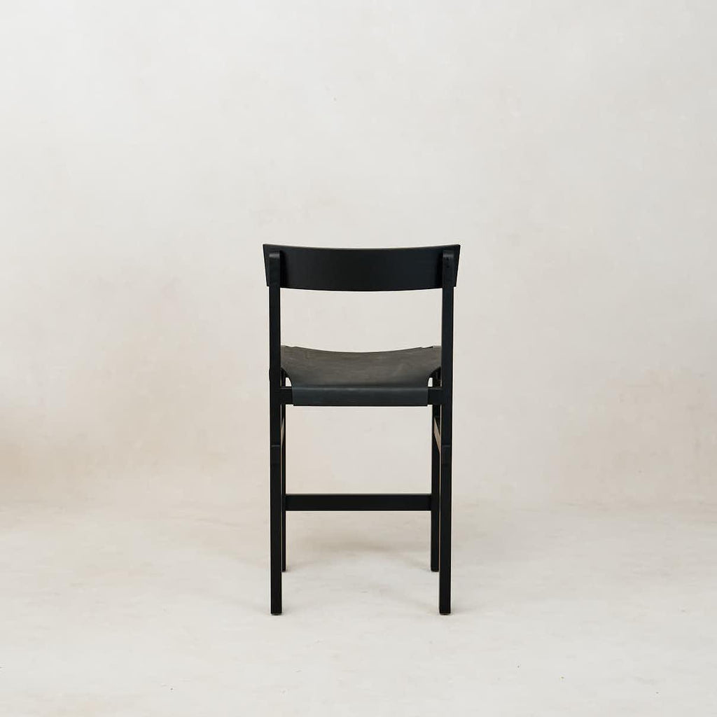 Elegant Shinto Black Leather Counter Stool with Vintage Patina