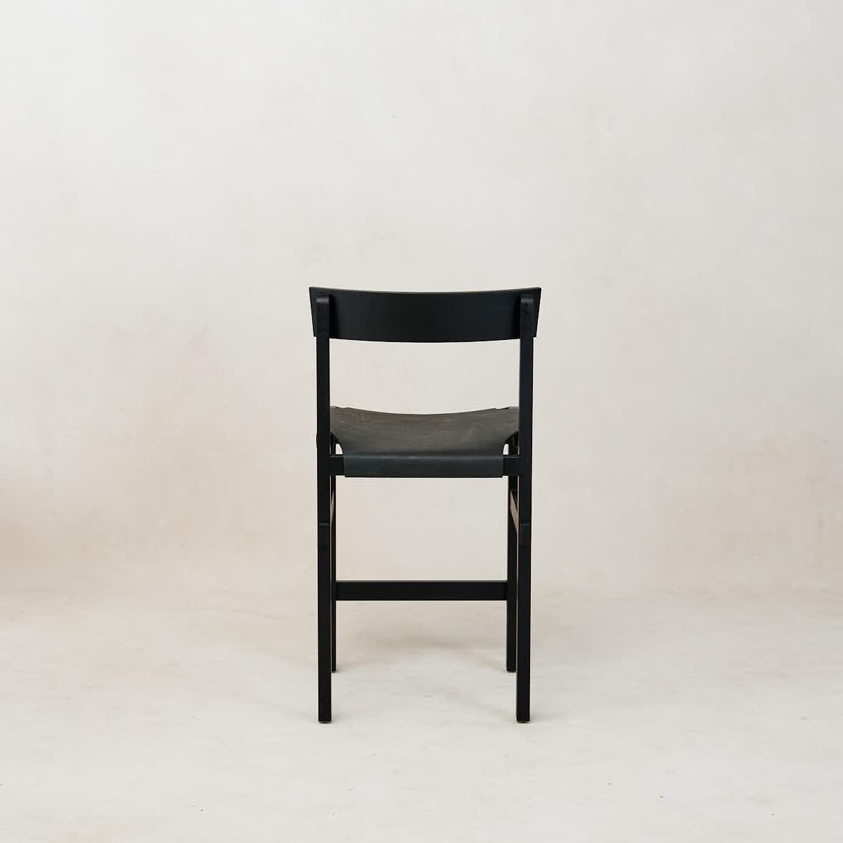Elegant Shinto Black Leather Counter Stool with Vintage Patina