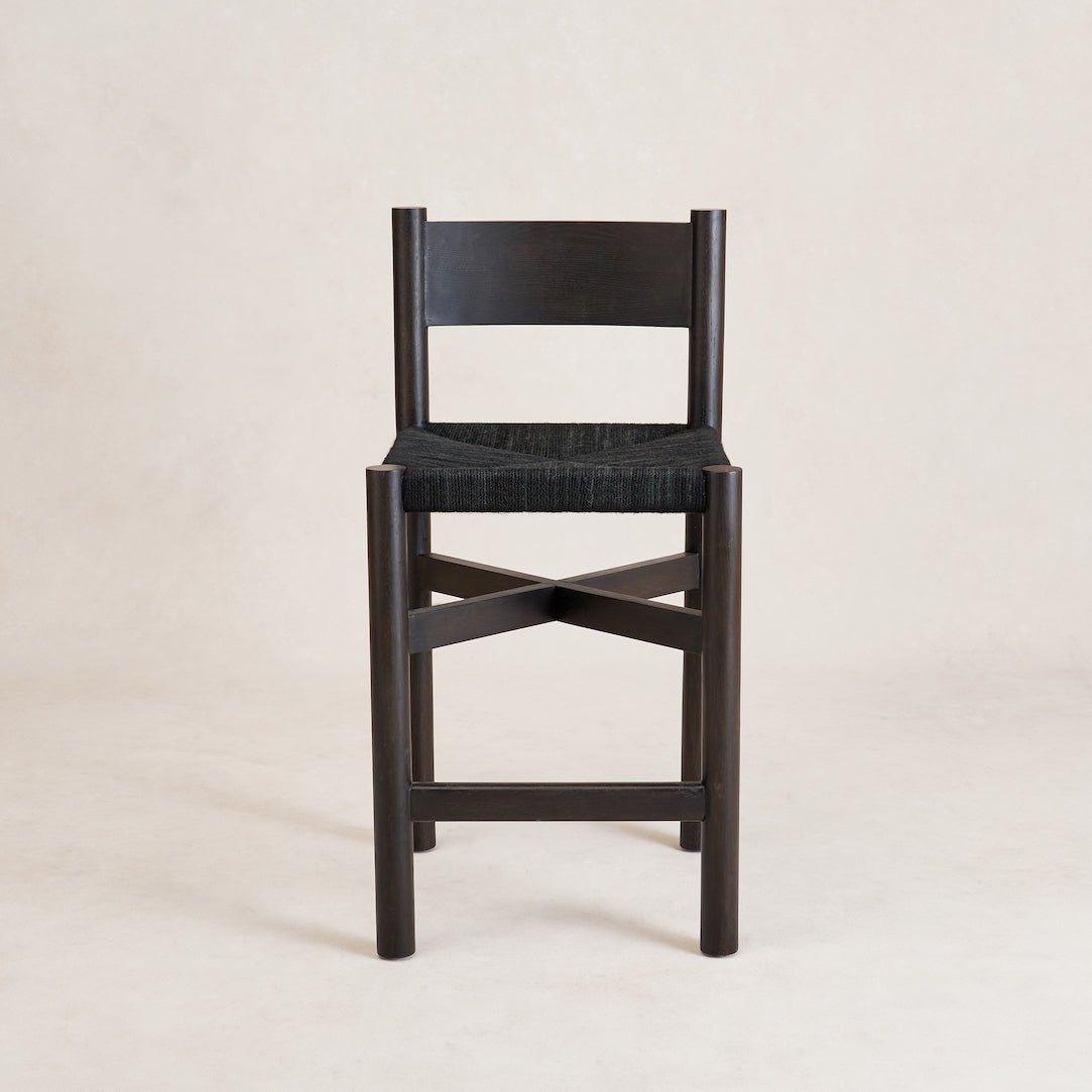 Elegant Black Nonna Counter Stool with Woven Jute Seat