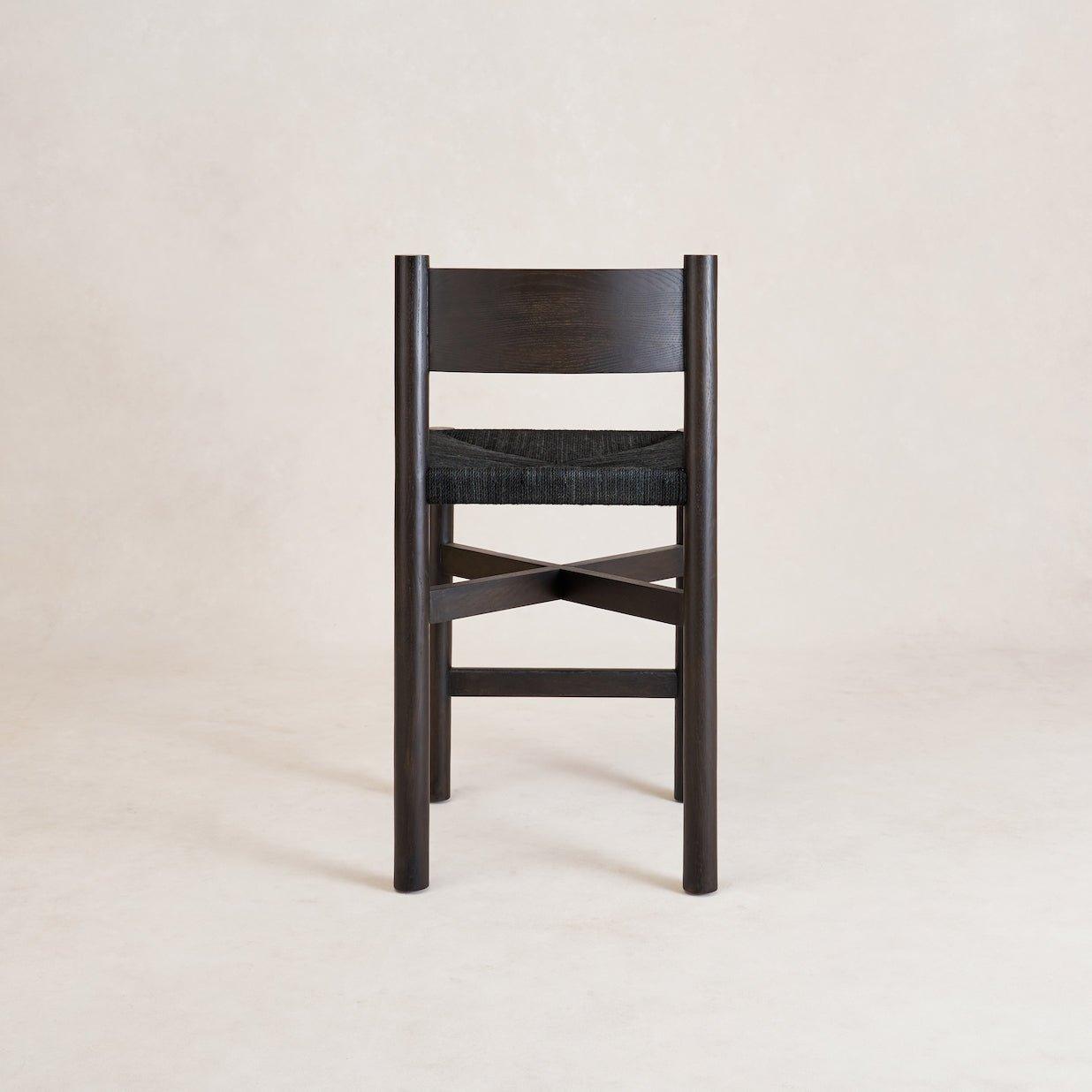 Elegant Black Nonna Counter Stool with Woven Jute Seat