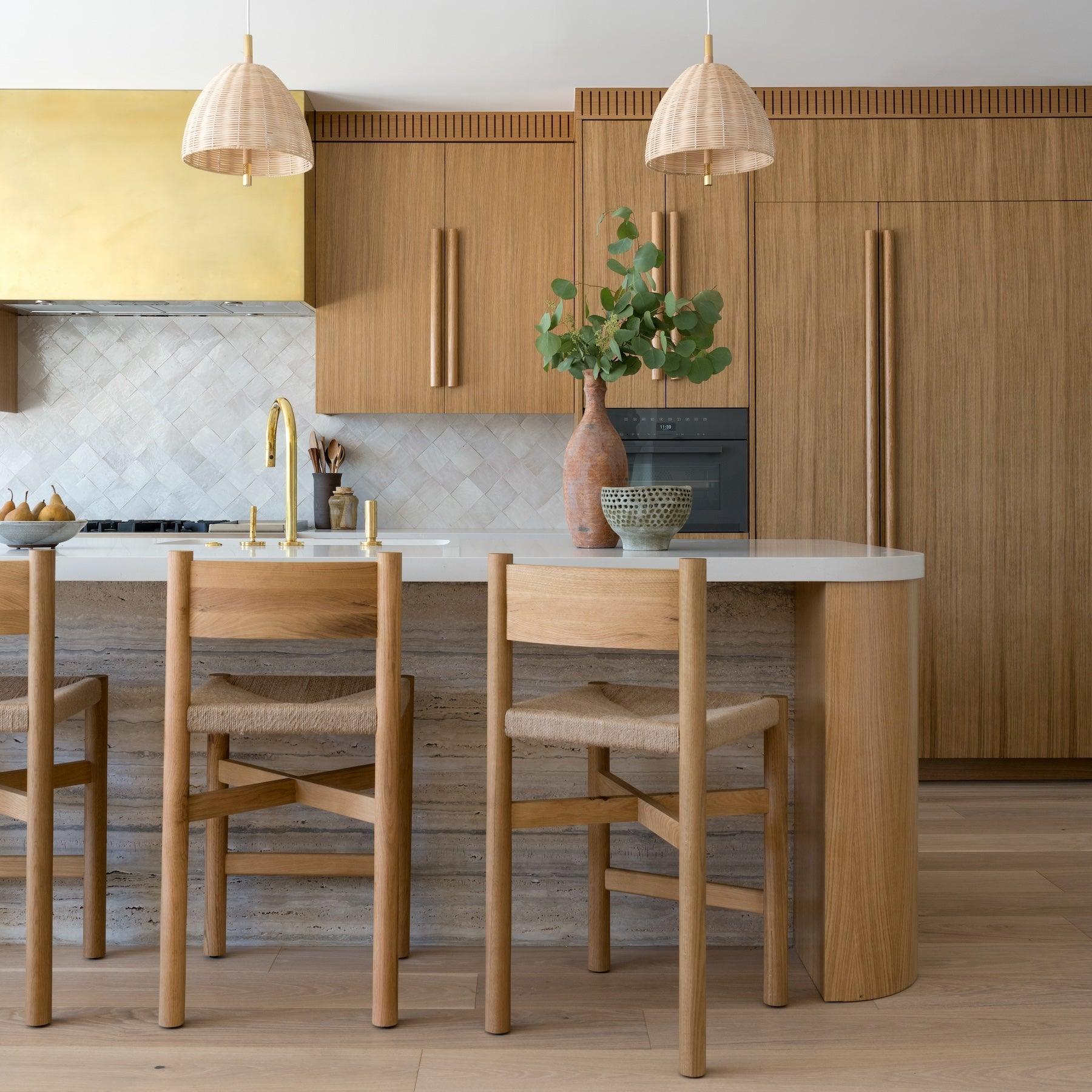 Elegant Nonna Counter Stool in Warm Oak with Jute Seat