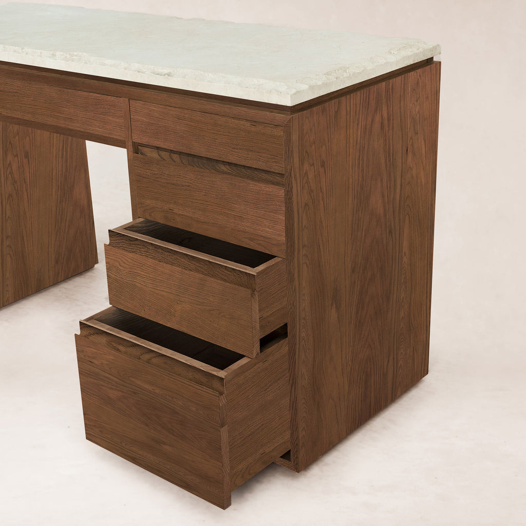 Elegant Ojai Vanity Desk with Oak and Stone Finishes