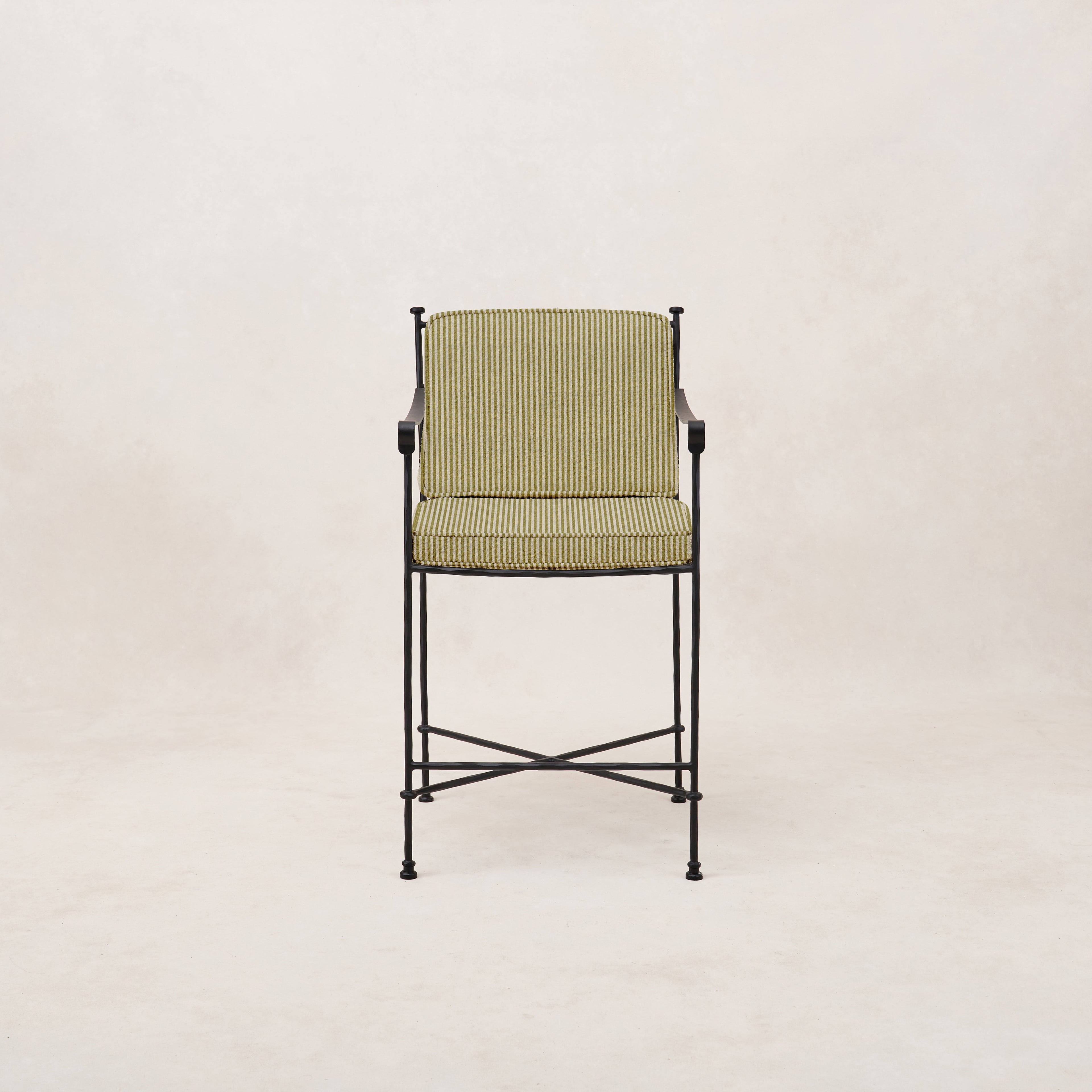 Chic Olive Striped Outdoor Counter Stool - Provence Collection