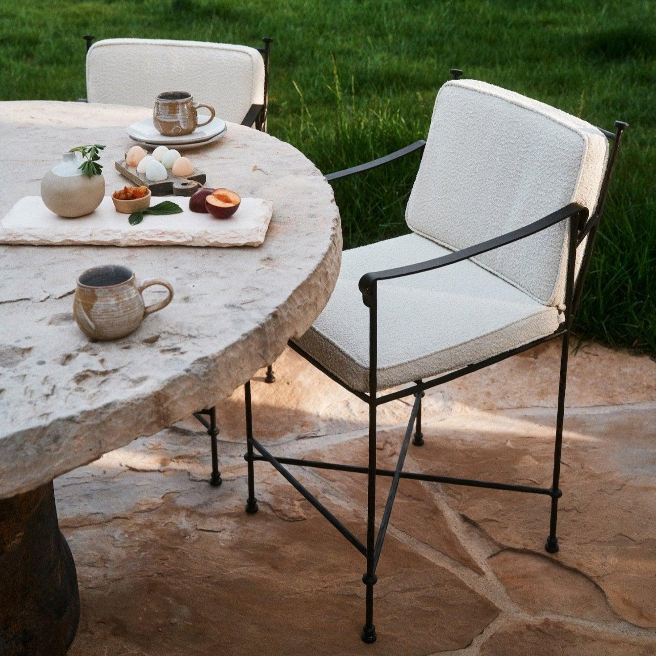 Provence Vintage Outdoor Counter Stool with Weatherproof Bouclé