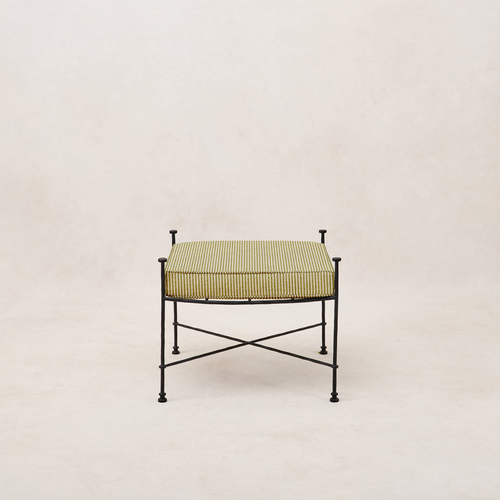 Provence Outdoor Ottoman - Olive Striped