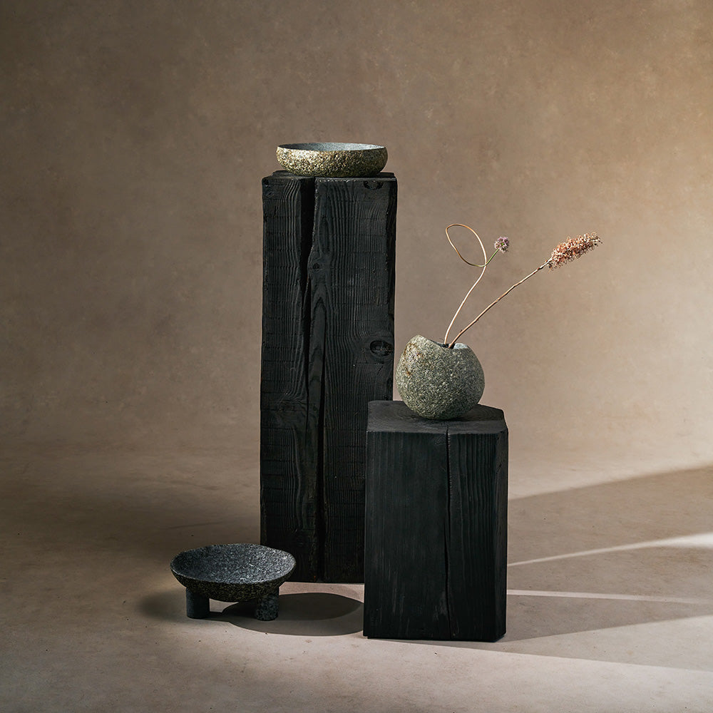 Handcrafted River Stone Bowl with Footed Base - Natural Elegance