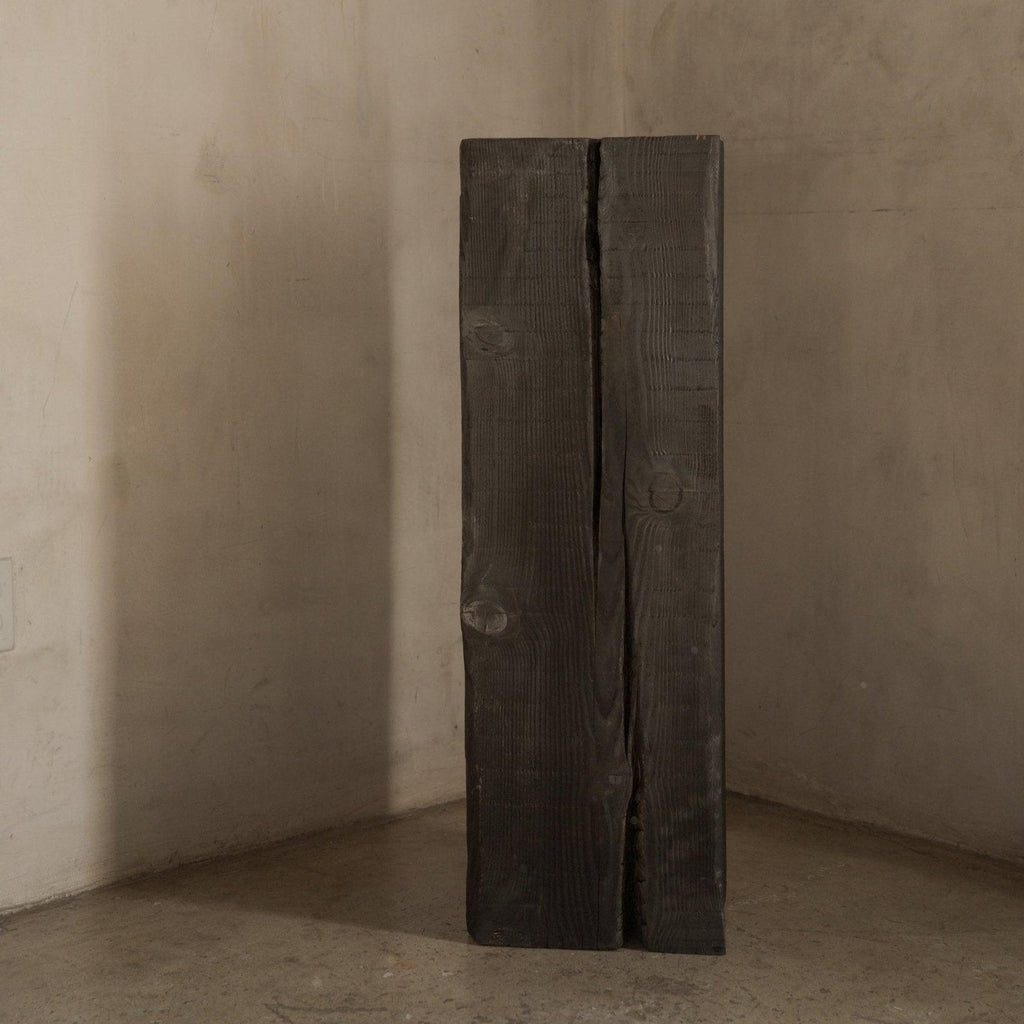 Tall Charcoal Wood Sculpture Pedestal | Shou Sugi Ban Finish