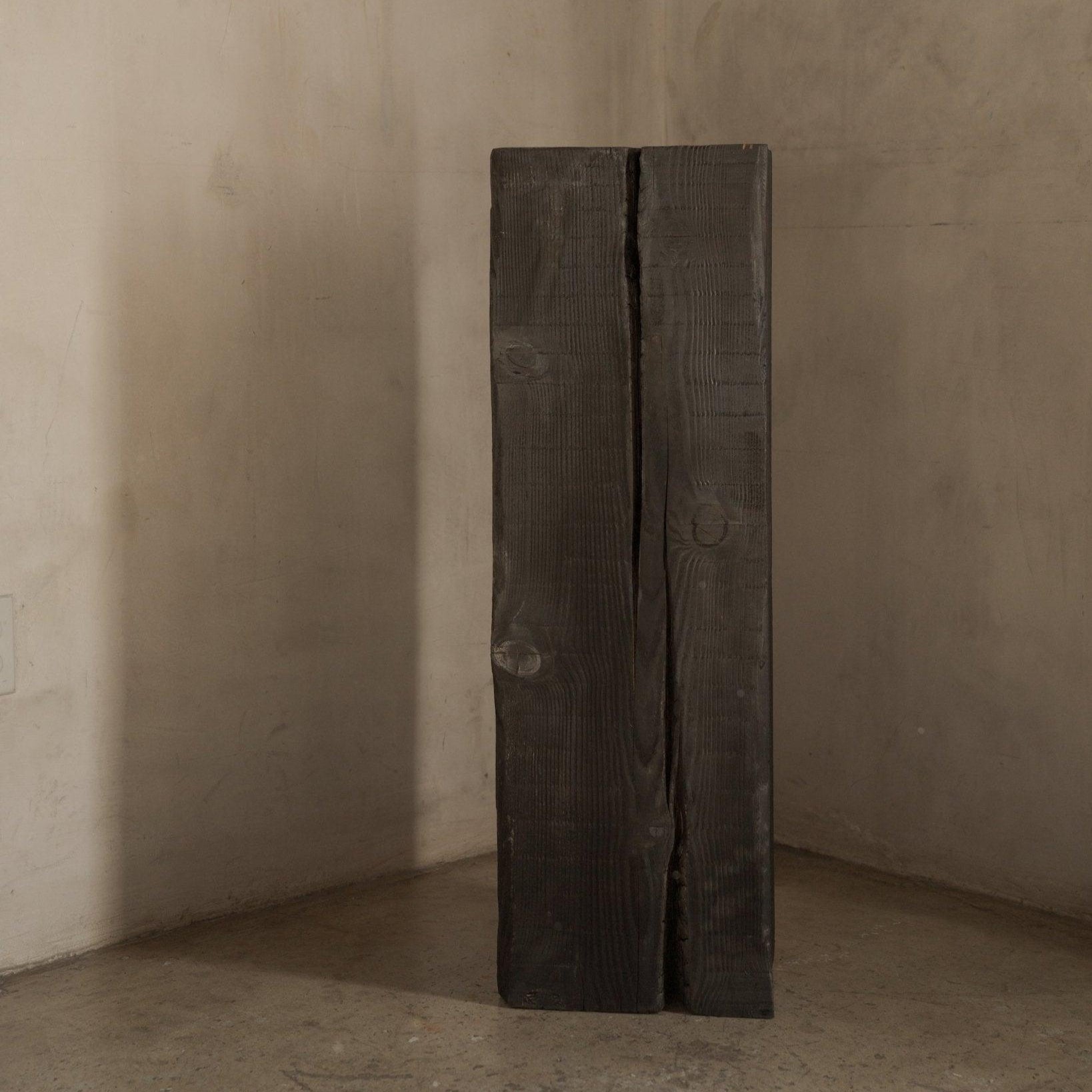 Tall Charcoal Wood Sculpture Pedestal | Shou Sugi Ban Finish
