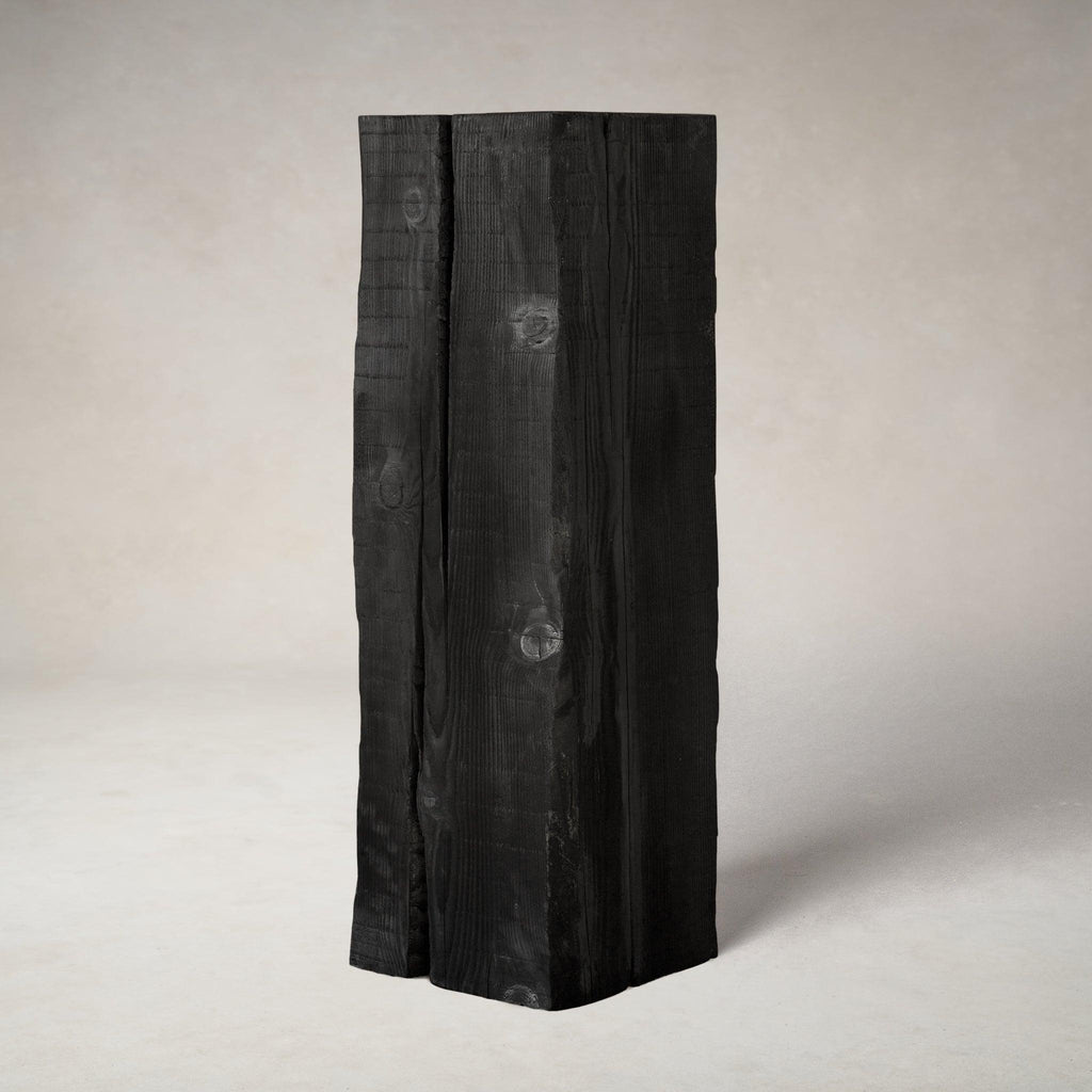 Tall Charcoal Wood Sculpture Pedestal | Shou Sugi Ban Finish