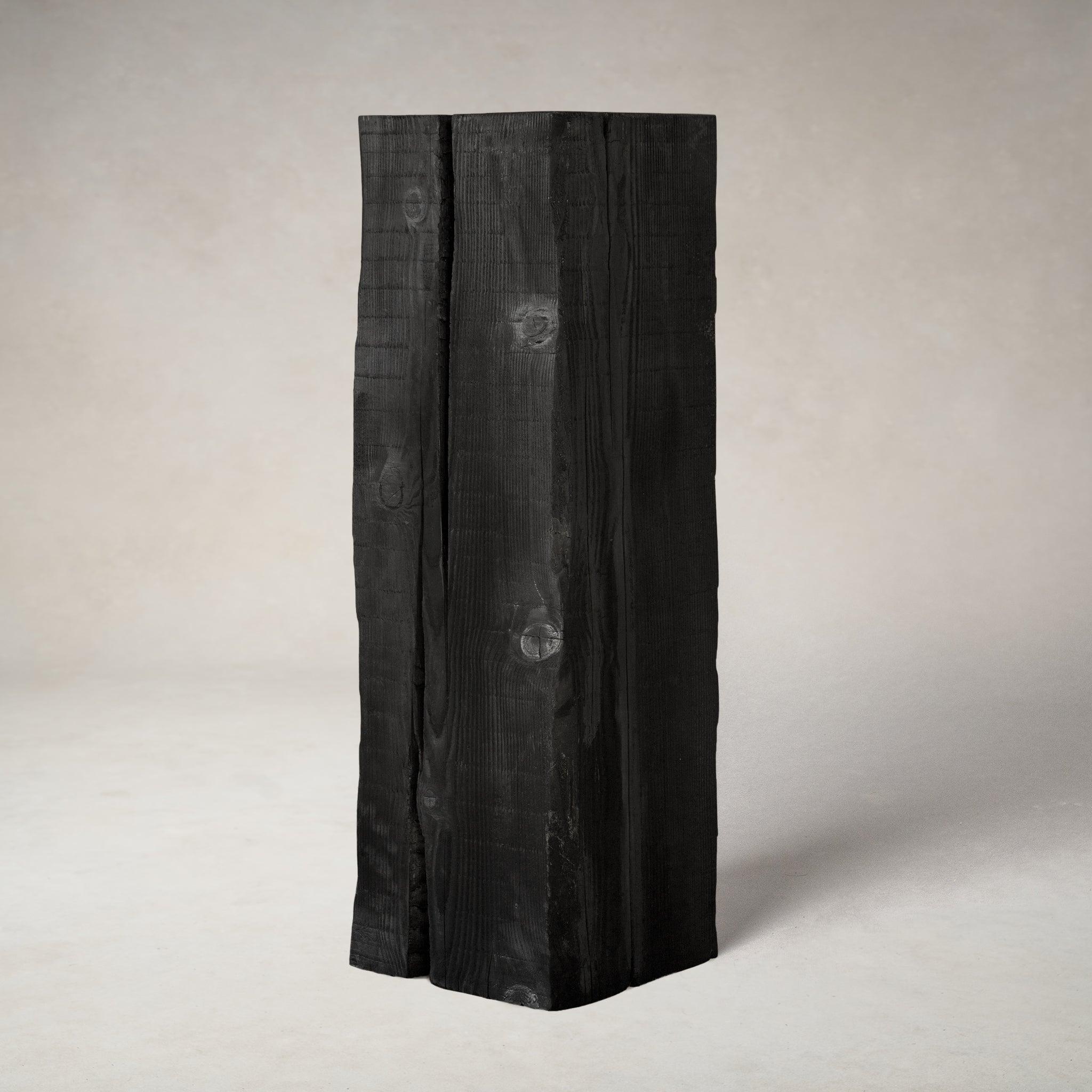 Tall Charcoal Wood Sculpture Pedestal | Shou Sugi Ban Finish