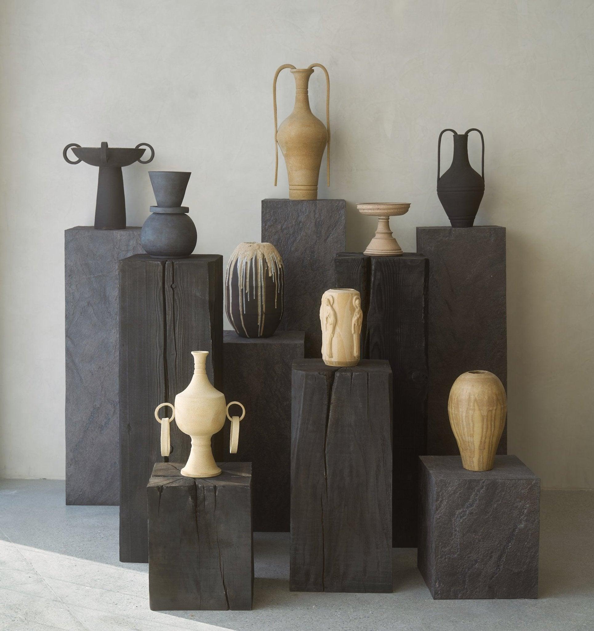 Tall Charcoal Wood Sculpture Pedestal | Shou Sugi Ban Finish