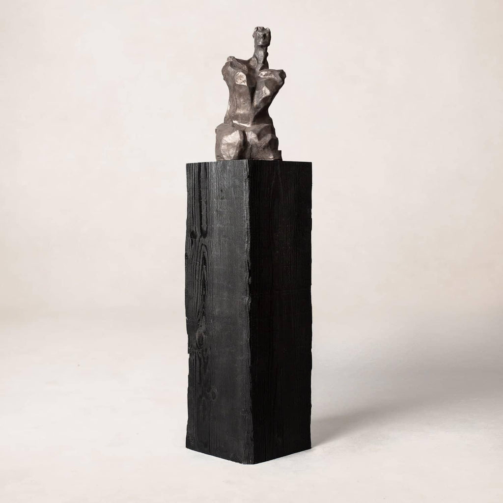 Tall Charcoal Wood Sculpture Pedestal | Shou Sugi Ban Finish