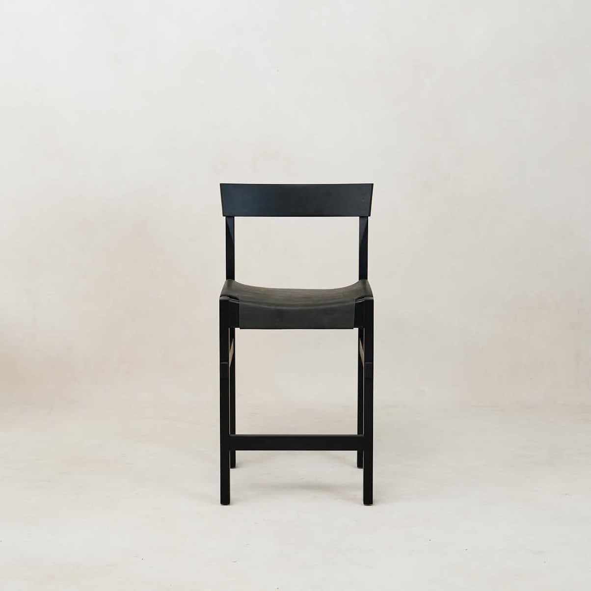 Elegant Shinto Black Leather Counter Stool with Vintage Patina