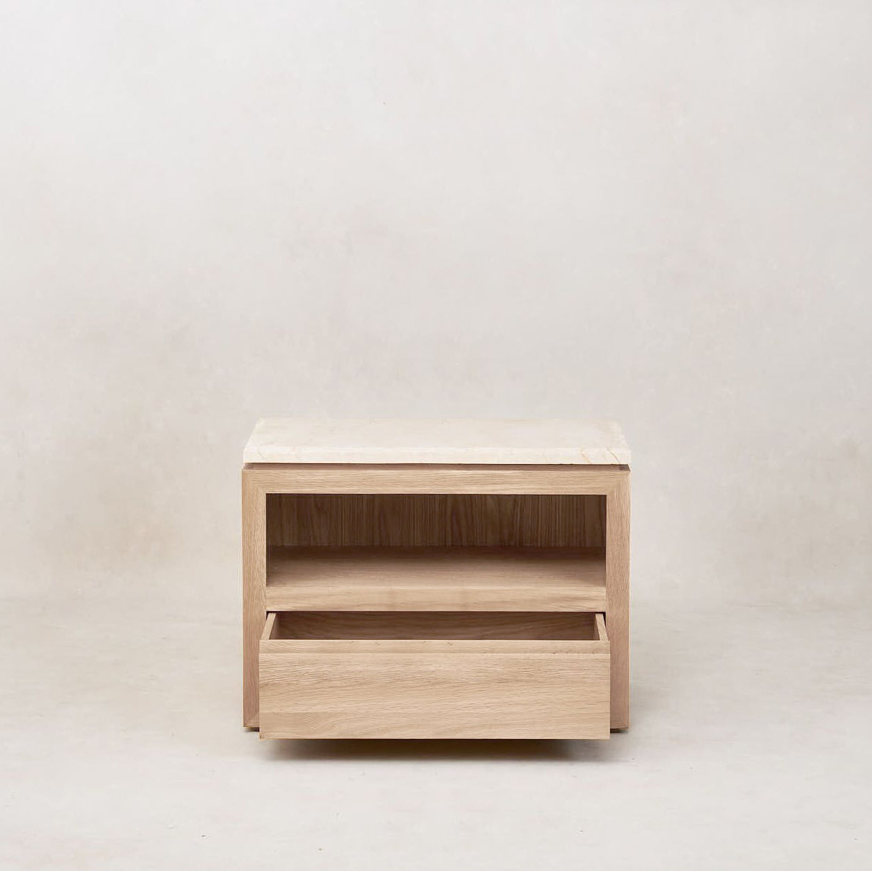 Elegant White Oak Marble Nightstand with Ample Storage