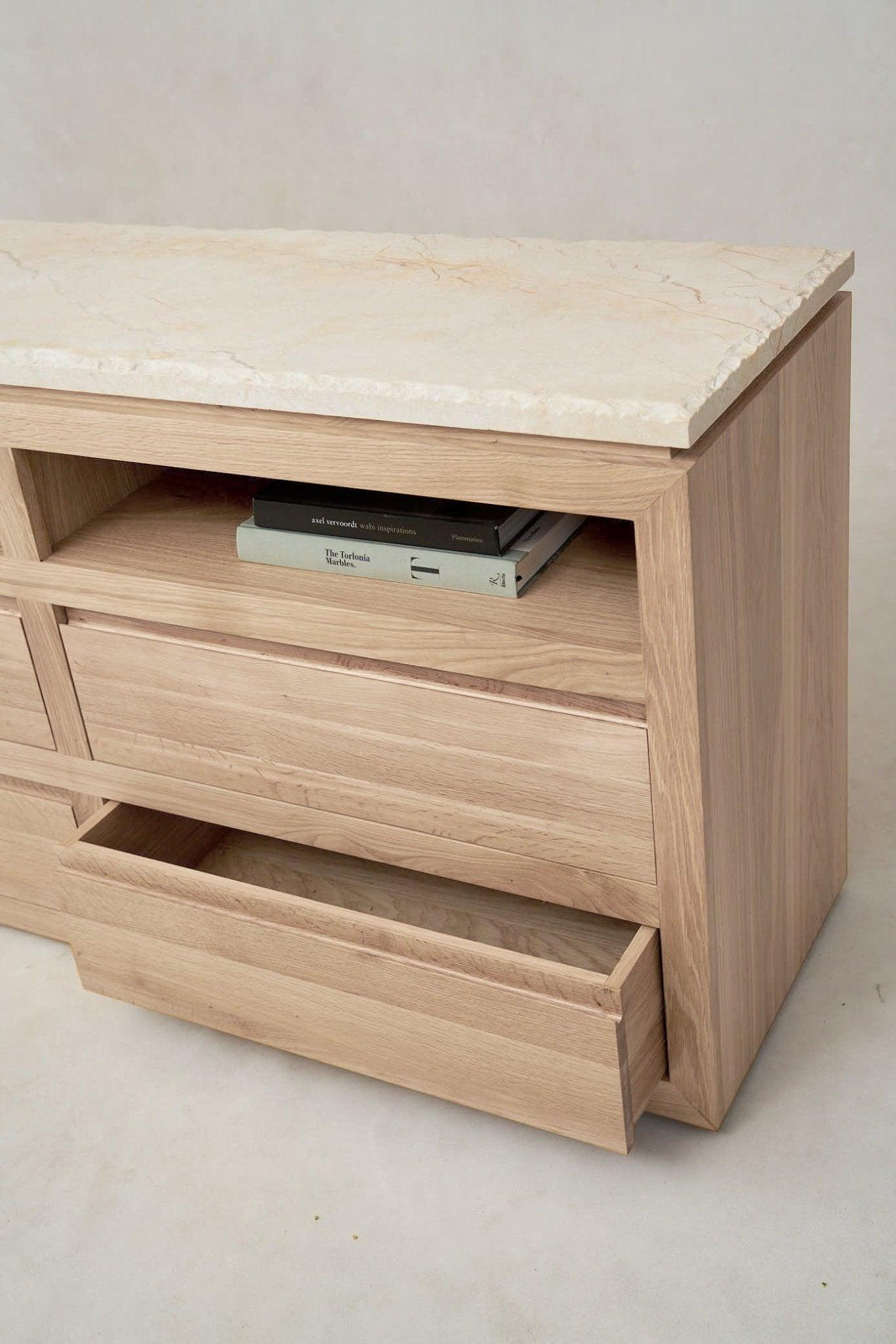 Sofita White Oak Marble Dresser - Elegant Storage Solution