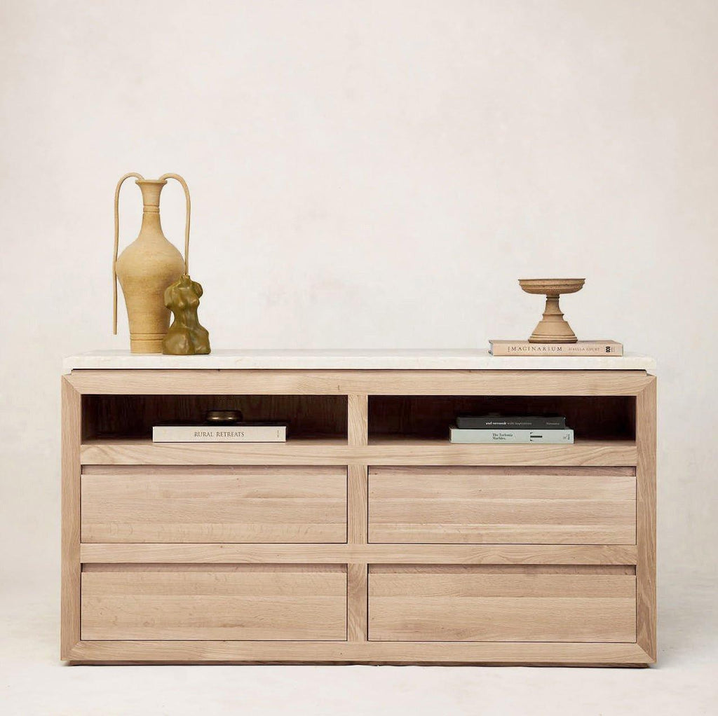 Sofita White Oak Marble Dresser - Elegant Storage Solution
