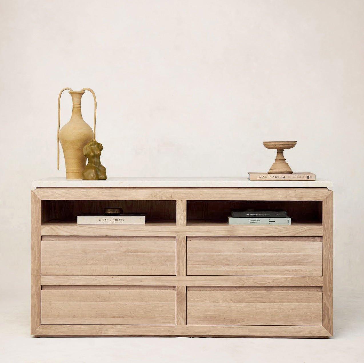 Sofita White Oak Marble Dresser - Elegant Storage Solution
