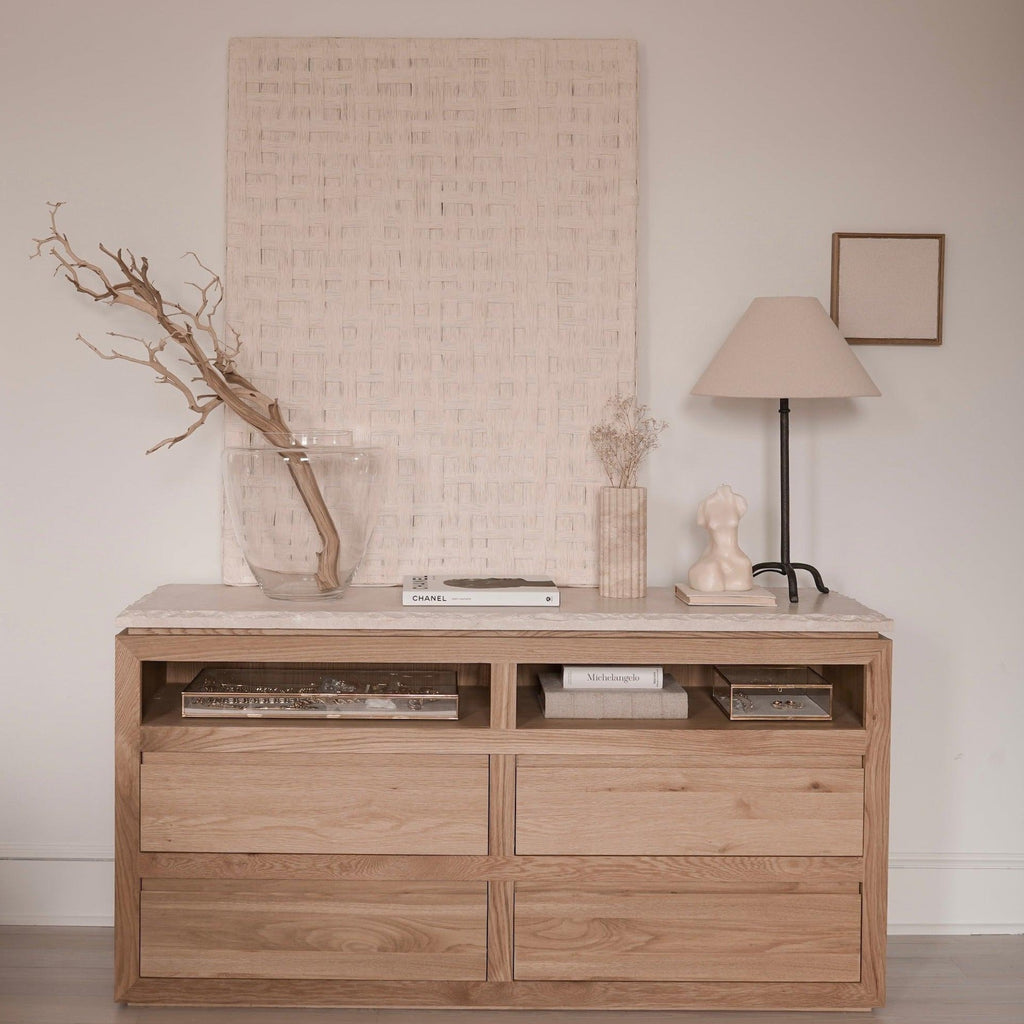 Sofita White Oak Marble Dresser - Elegant Storage Solution